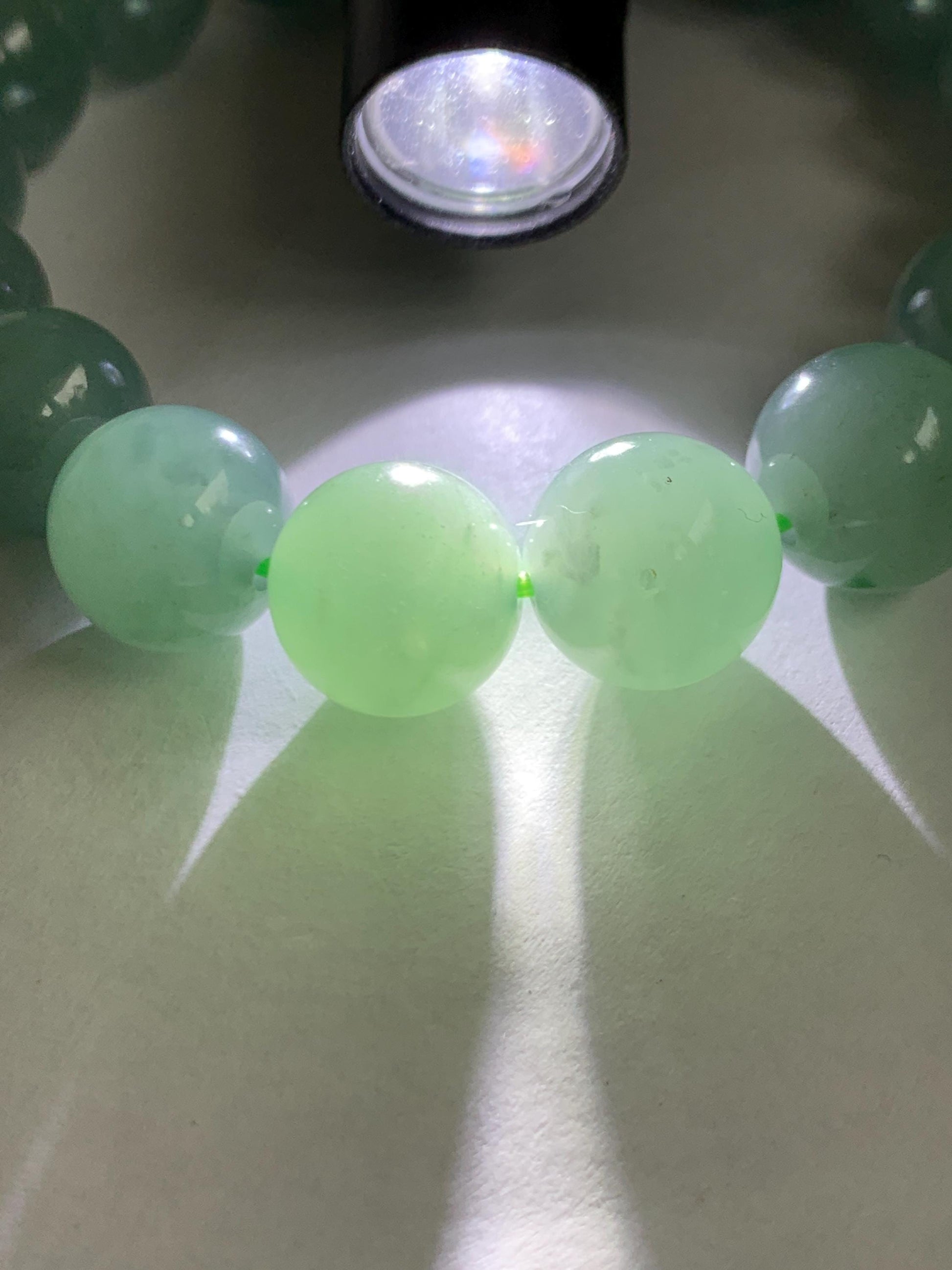 Natural Grade A Guatemalan Icy Translucent Light Teal Green Jade Jadeite Large Beads Beaded Bracelet 11.9mm 7.5” 49g 天然冰危浅蓝绿翡翠圆珠手串 WDQ550A