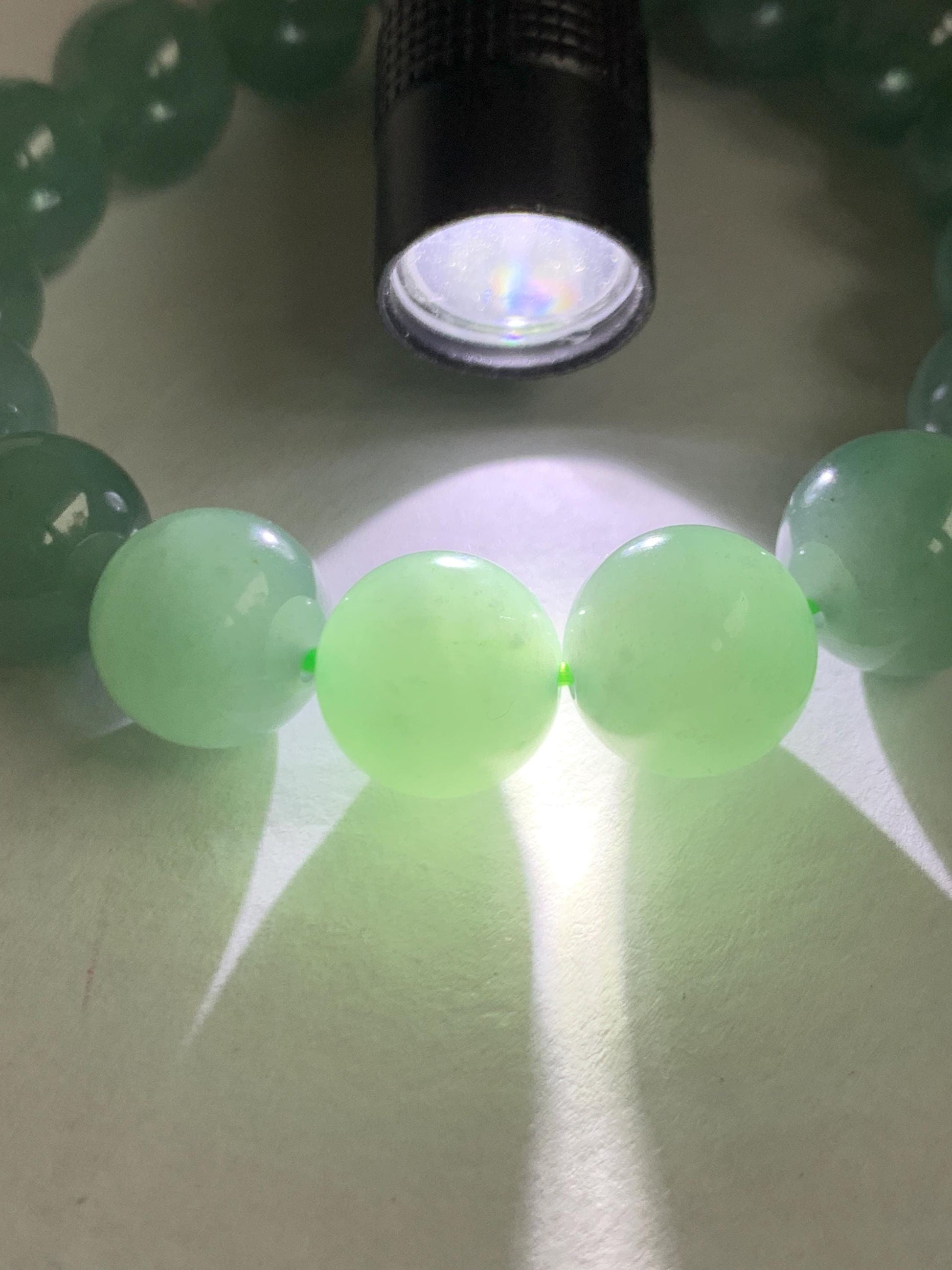Natural Grade A Guatemalan Icy Translucent Light Teal Green Jade Jadeite Large Beads Beaded Bracelet 11.9mm 7.5” 49g 天然冰危浅蓝绿翡翠圆珠手串 WDQ550A