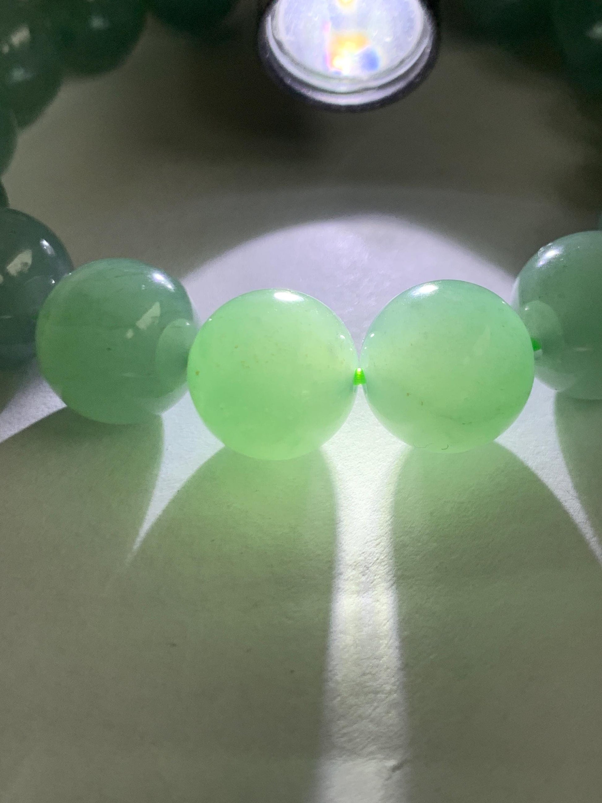 Natural Grade A Guatemalan Icy Translucent Light Teal Green Jade Jadeite Large Beads Beaded Bracelet 11.9mm 7.5” 49g 天然冰危浅蓝绿翡翠圆珠手串 WDQ550A