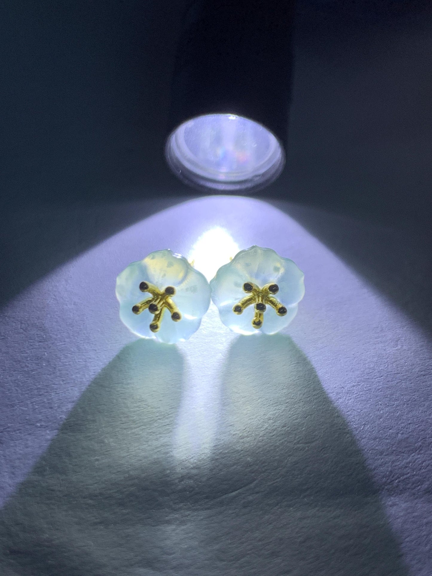 Natural Grade A Guatemalan Icy Highly Translucent Pastel Blue Jade Jadeite Cherry Blossom Stud Earring Sterling Silver 天然高冰危淡蓝翡翠梅花耳钉 BPM66