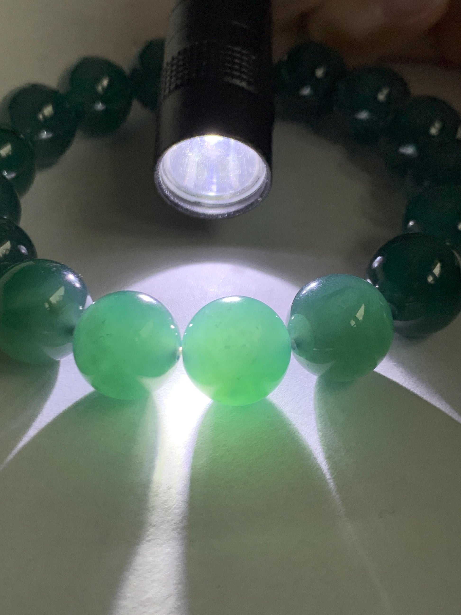 Natural Grade A Guatemalan Icy Translucent Dark Teal Green Jade Jadeite Large Beads Beaded Bracelet 11.9mm 7.5” 49g 天然冰危深蓝绿翡翠圆珠手串 SWL498A