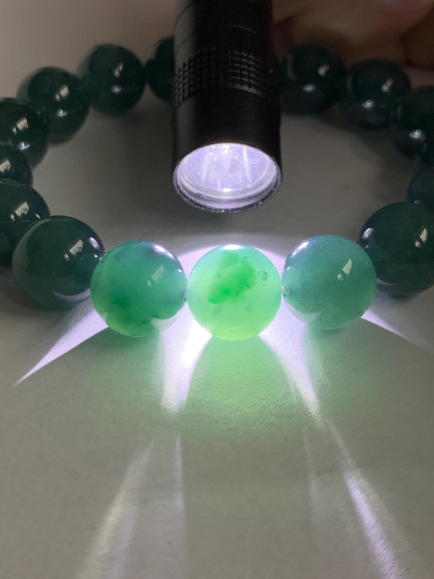 Natural Grade A Guatemalan Icy Translucent Dark Teal Green Jade Jadeite Large Beads Beaded Bracelet 11.9mm 7.5” 49g 天然冰危深蓝绿翡翠圆珠手串 SWL498A