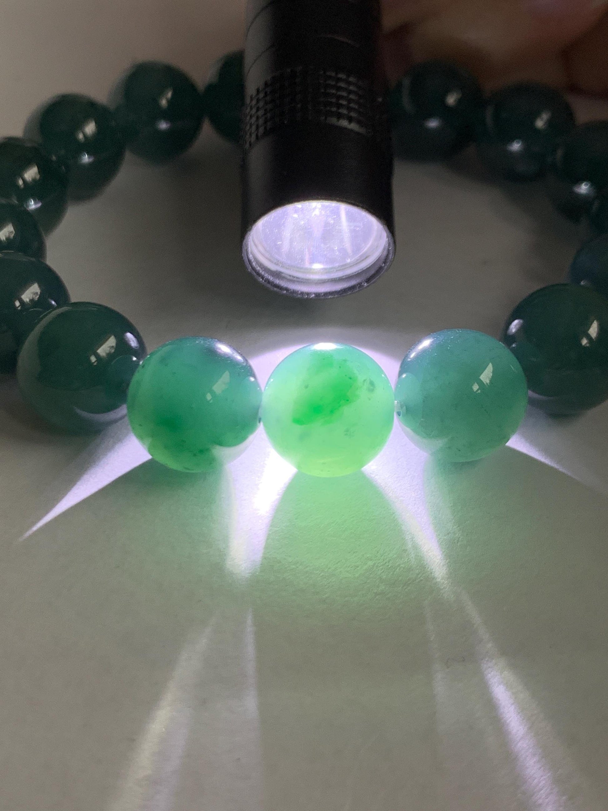 Natural Grade A Guatemalan Icy Translucent Dark Teal Green Jade Jadeite Large Beads Beaded Bracelet 11.9mm 7.5” 49g 天然冰危深蓝绿翡翠圆珠手串 SWL498A
