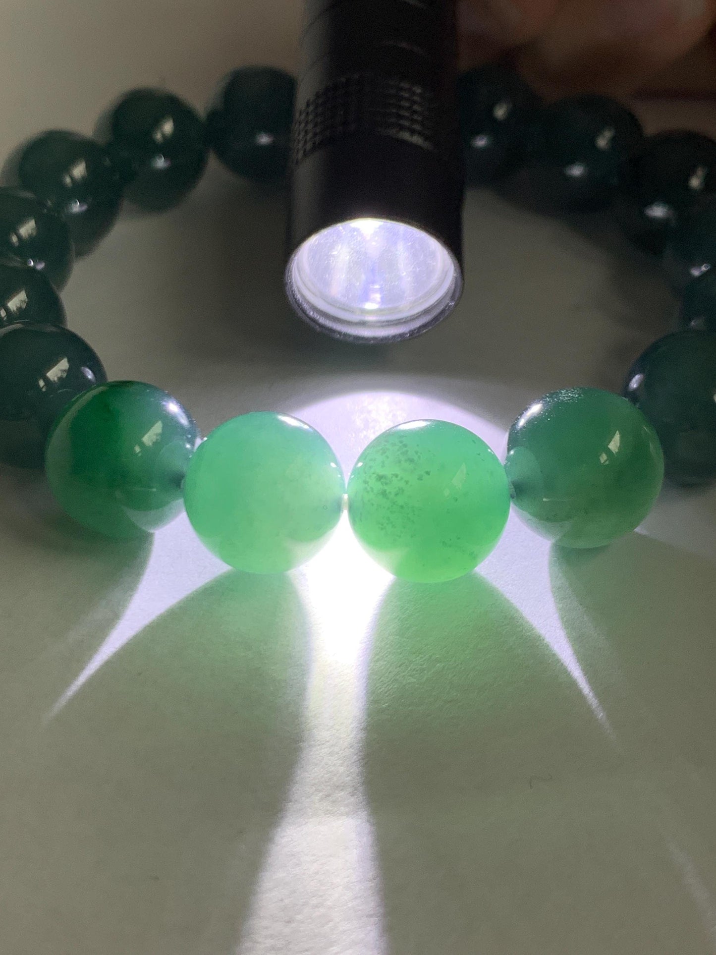 Natural Grade A Guatemalan Icy Translucent Dark Teal Green Jade Jadeite Large Beads Beaded Bracelet 11.9mm 7.5” 49g 天然冰危深蓝绿翡翠圆珠手串 SWL498A