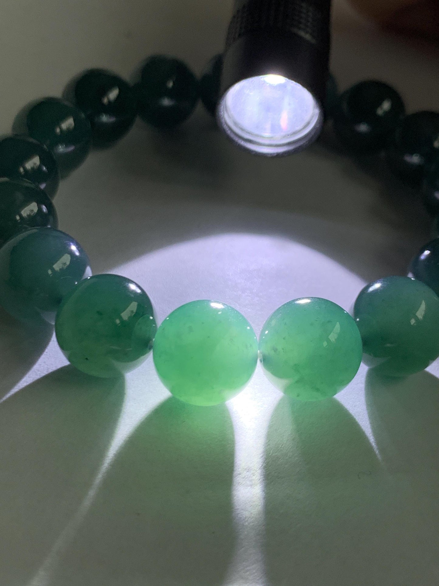 Natural Grade A Guatemalan Icy Translucent Dark Teal Green Jade Jadeite Large Beads Beaded Bracelet 11.9mm 7.5” 49g 天然冰危深蓝绿翡翠圆珠手串 SWL498A