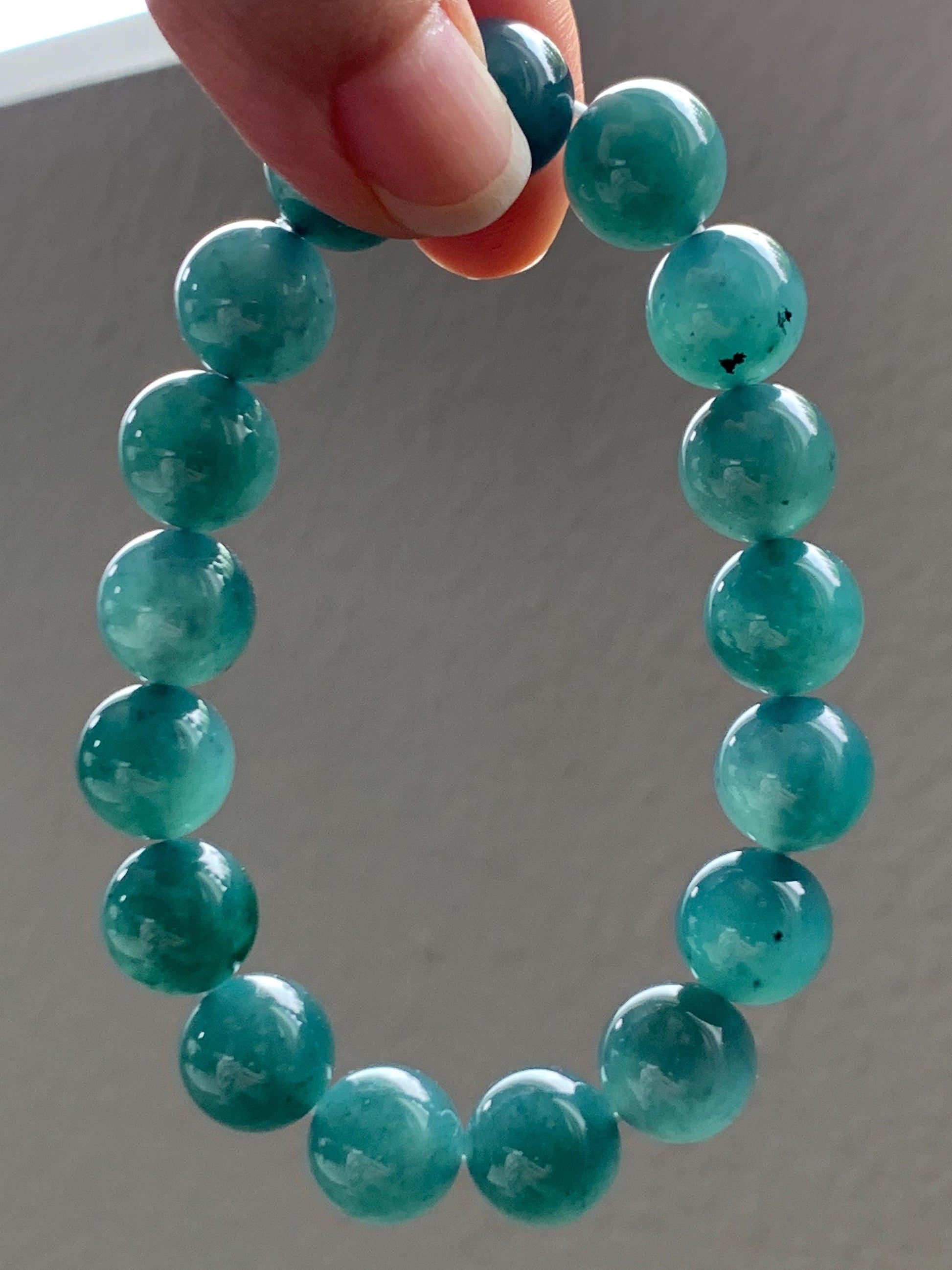 Natural Grade A Guatemalan Icy Translucent Dark Teal Green Jade Jadeite Large Beads Beaded Bracelet 11.9mm 7.5” 49g 天然冰危深蓝绿翡翠圆珠手串 SWL498B