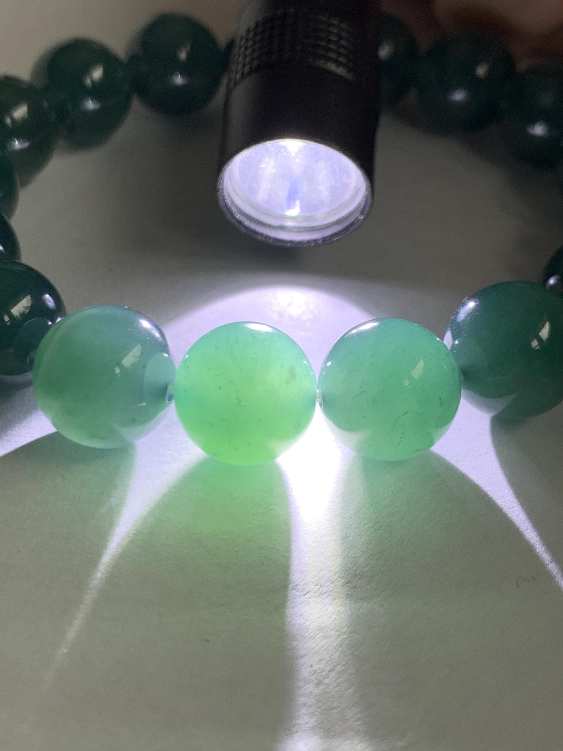 Natural Grade A Guatemalan Icy Translucent Dark Teal Green Jade Jadeite Large Beads Beaded Bracelet 11.9mm 7.5” 49g 天然冰危深蓝绿翡翠圆珠手串 SWL498B