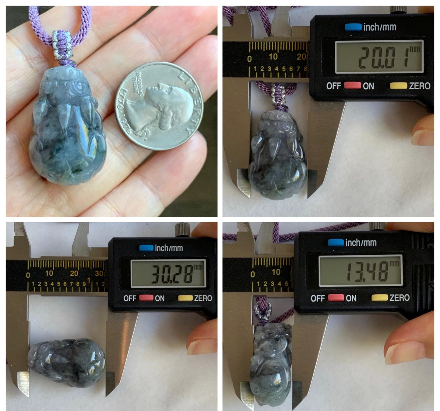 Natural Grade A Icy Translucent Wuji Jadeite w/ Light Purple Undertone Carved Large Pixiu Pendant Rope Necklace 19g 天然厚装冰紫乌鸡翡翠貔貅吊坠 FLP150