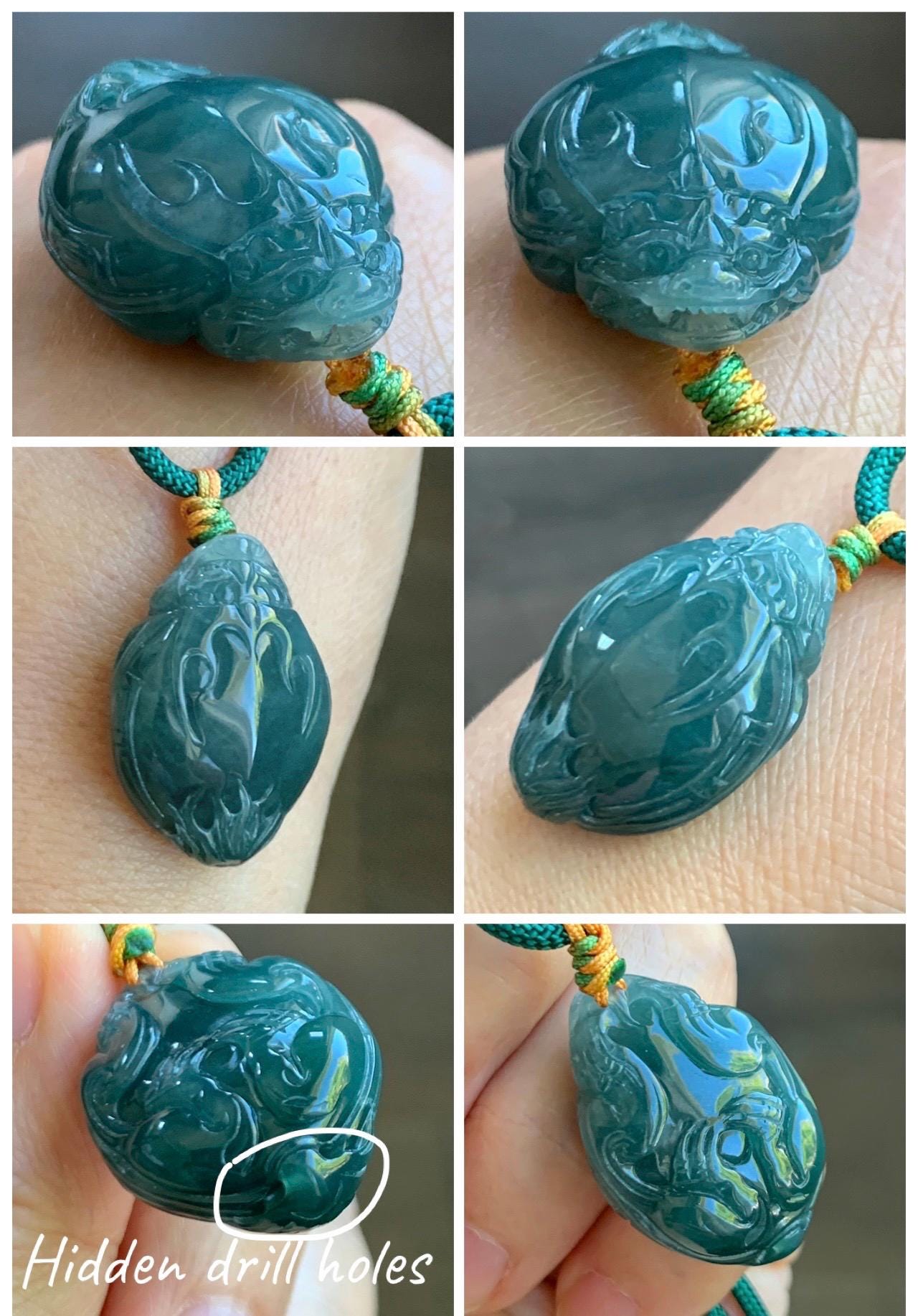 Natural Grade A Guatemalan Icy Translucent Dark Teal Blue Jade Jadeite Dragon Turtle Pendant Rope Necklace 25” 12g 天然冰危糯冰深蓝翡翠龙龟吊坠 SWLG88
