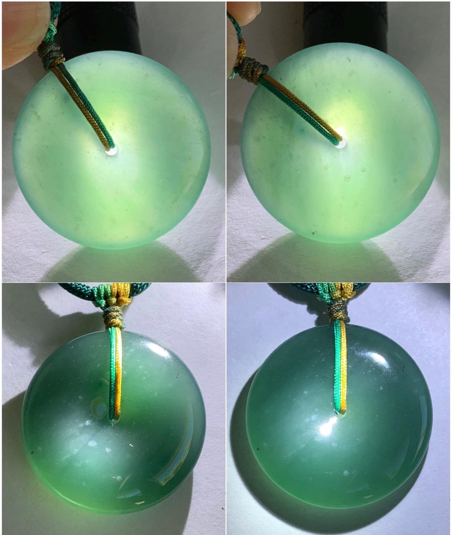 Natural Grade A Guatemalan Icy Translucent Dark Teal Blue Jade Jadeite Ping An Kou Donut Pendant Rope Necklace 25" 天然冰危老种深蓝翡翠平安扣吊坠项链 SLWK150