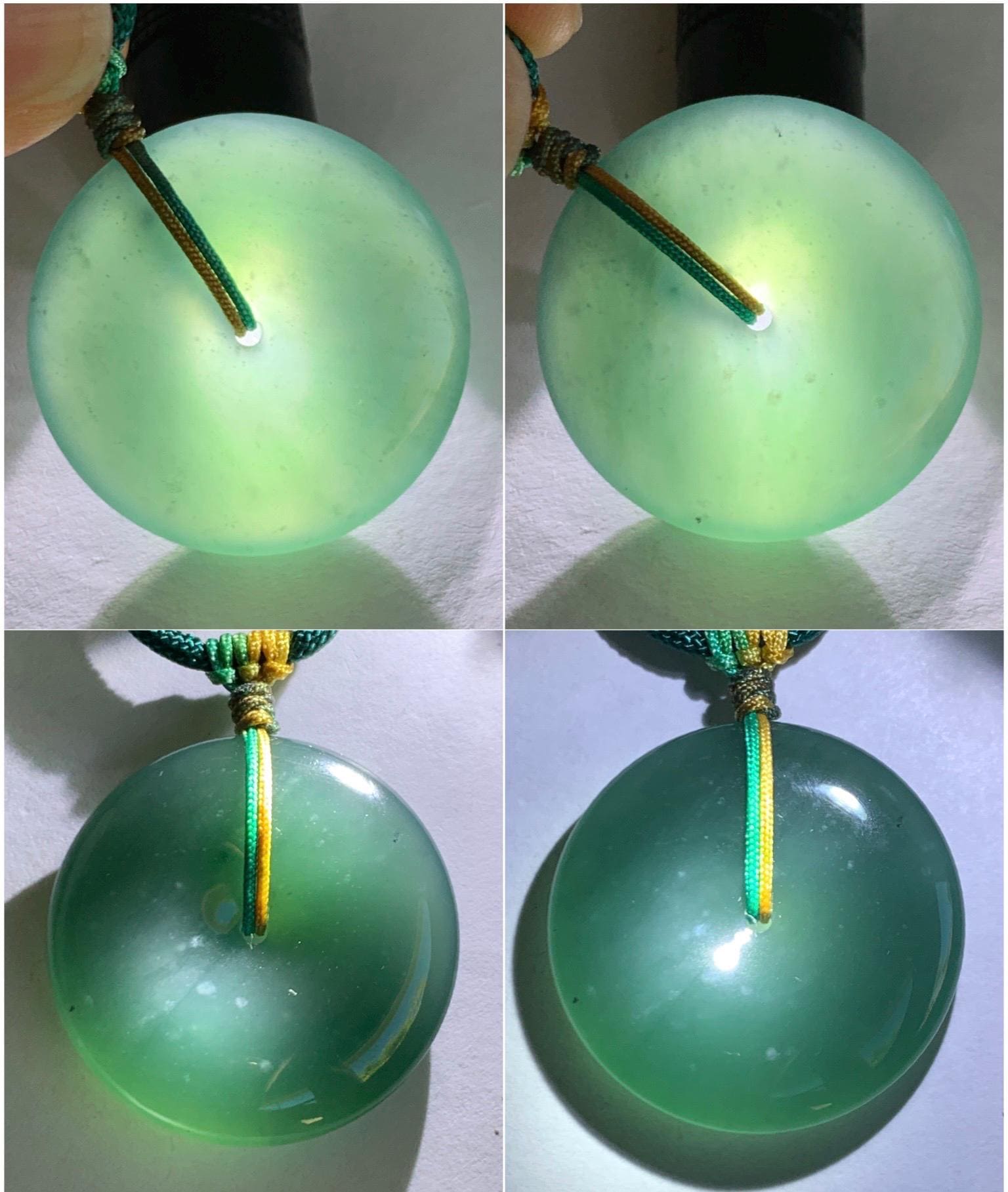 Natural Grade A Guatemalan Icy Translucent Dark Teal Blue Jade Jadeite Ping An Kou Donut Pendant Rope Necklace 25" 天然冰危老种深蓝翡翠平安扣吊坠项链 SLWK150