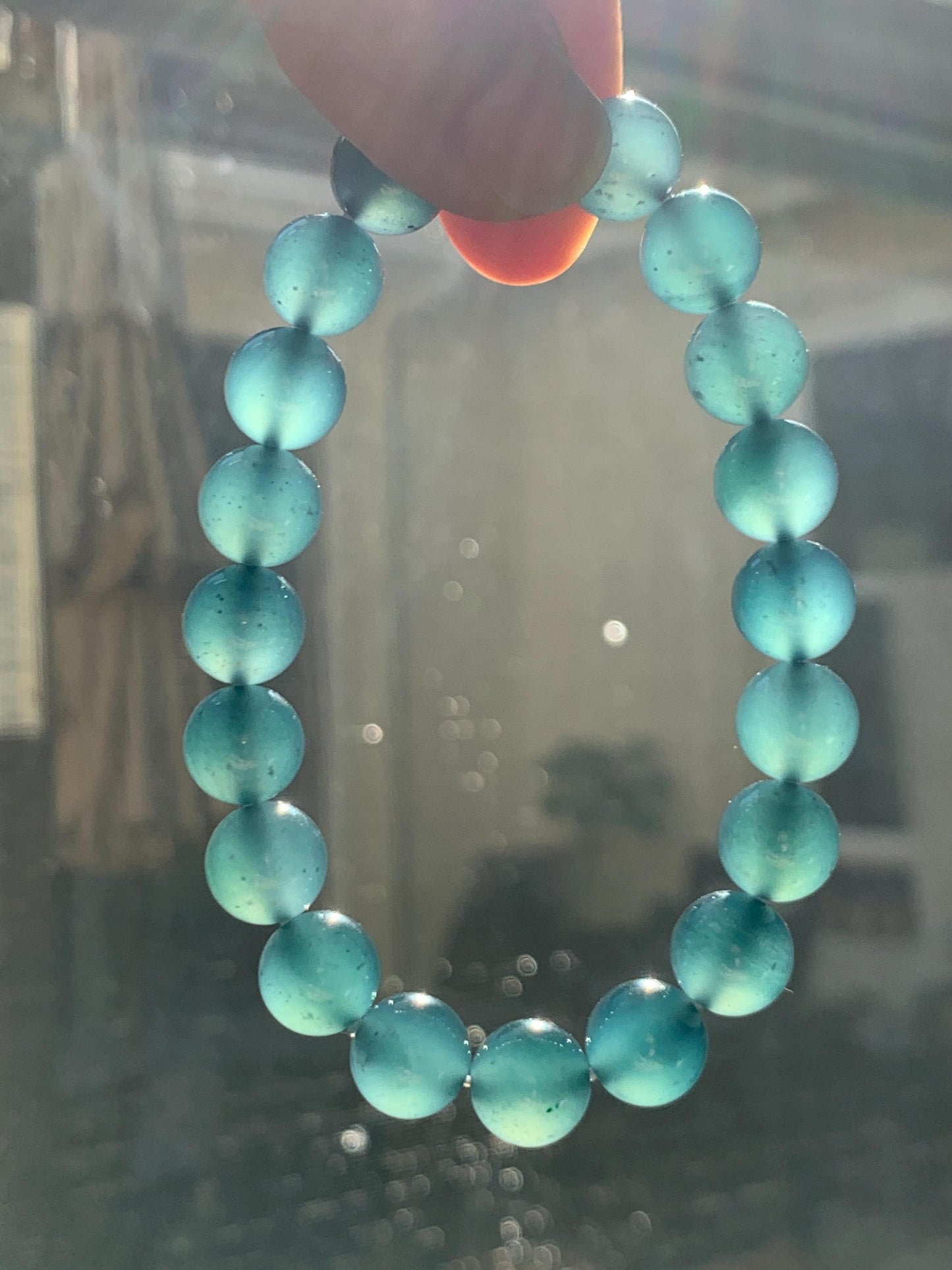 Certified Natural Grade A Guatemalan Icy Highly Translucent Gelatinous Dark Teal Jade Jadeite Beaded Bracelet 10mm 7.4” 天然冰危深蓝绿翡翠圆珠手串 767