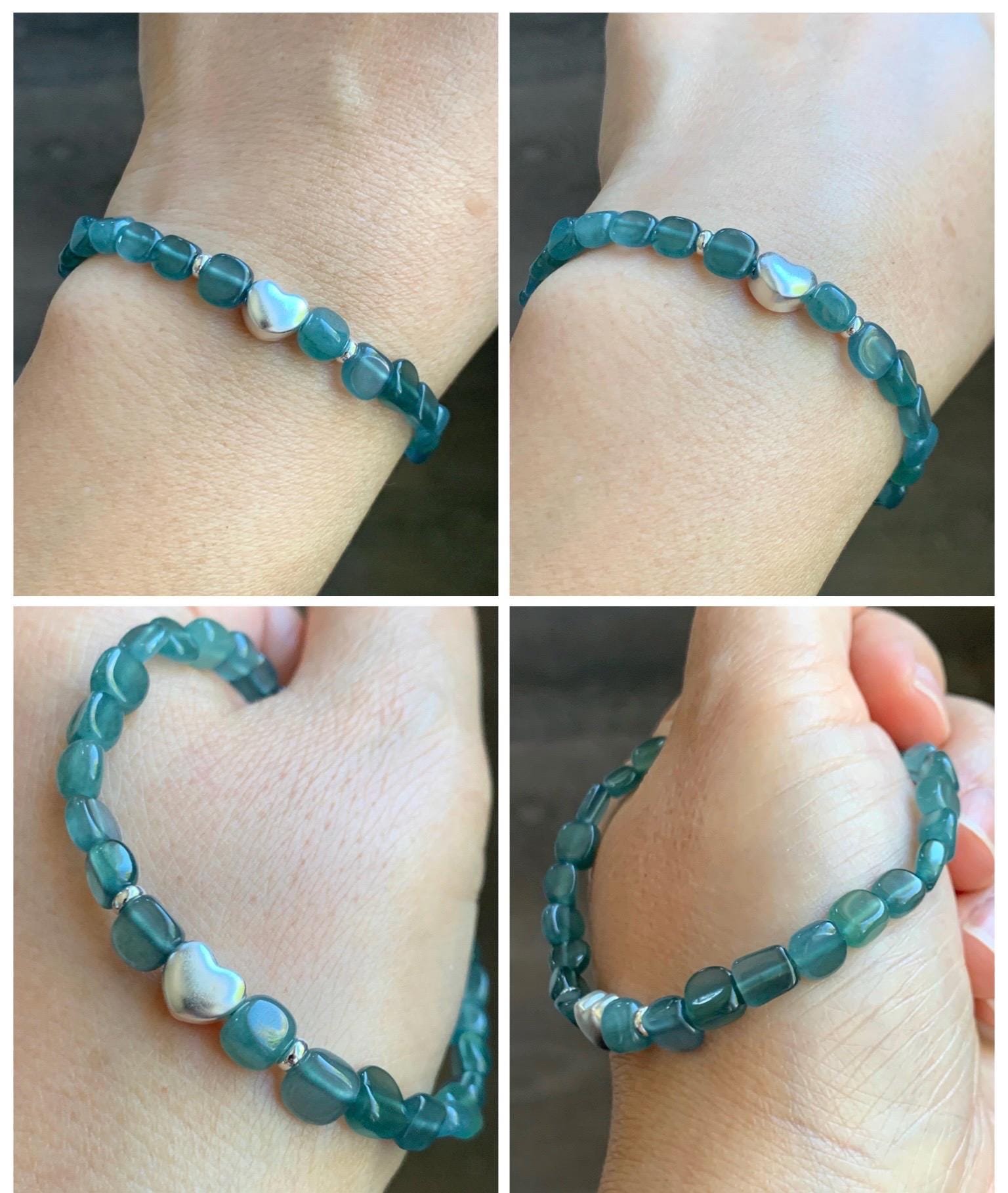 Natural Grade A Guatemalan Icy Highly Translucent Teal Blue Jade Jadeite Nugget Beads Beaded Bracelet Sterling Silver 7” 天然冰透危蓝翡翠随形珠手串XSX184