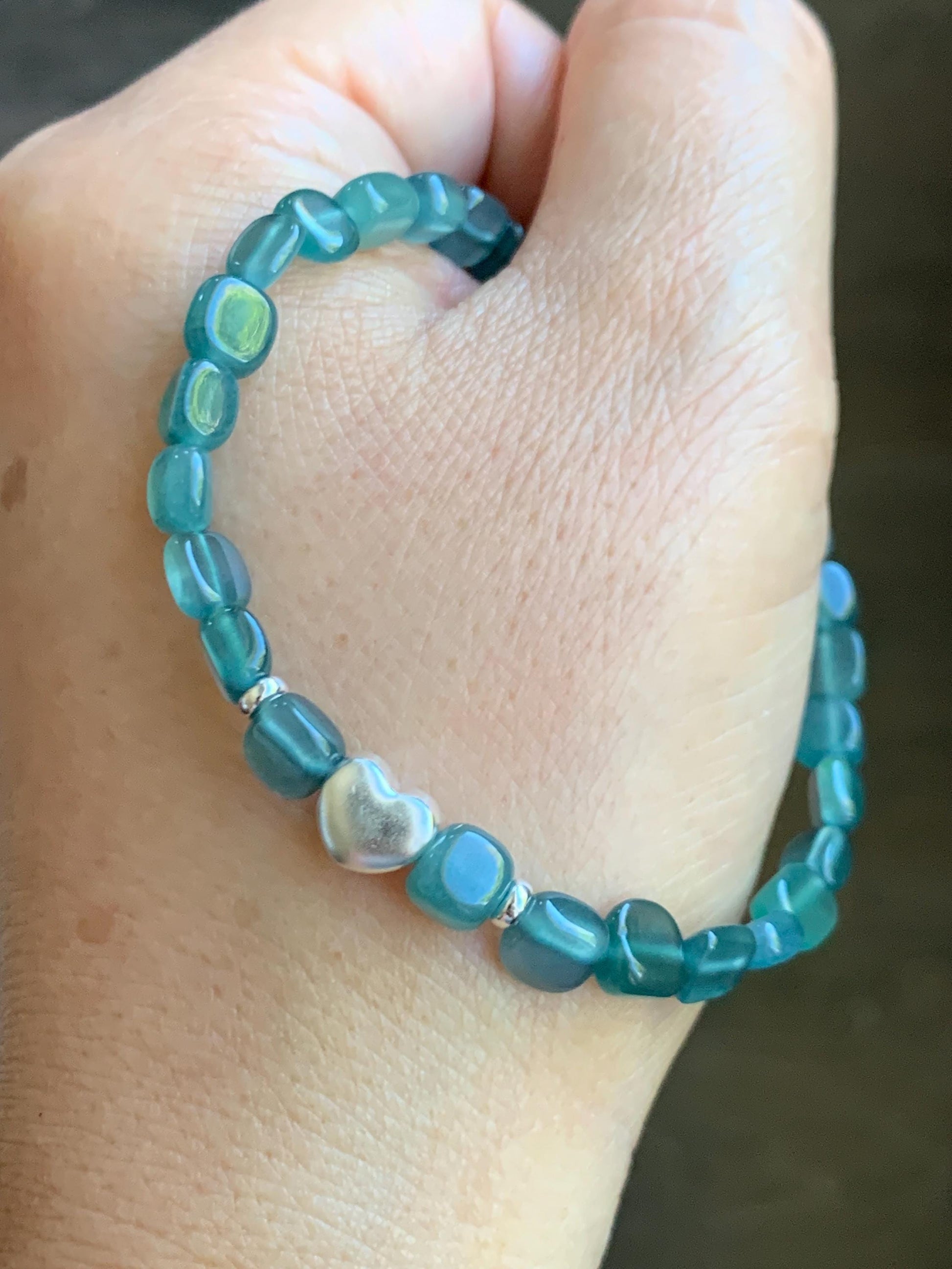 Natural Grade A Guatemalan Icy Highly Translucent Teal Blue Jade Jadeite Nugget Beads Beaded Bracelet Sterling Silver 7” 天然冰透危蓝翡翠随形珠手串XSX184