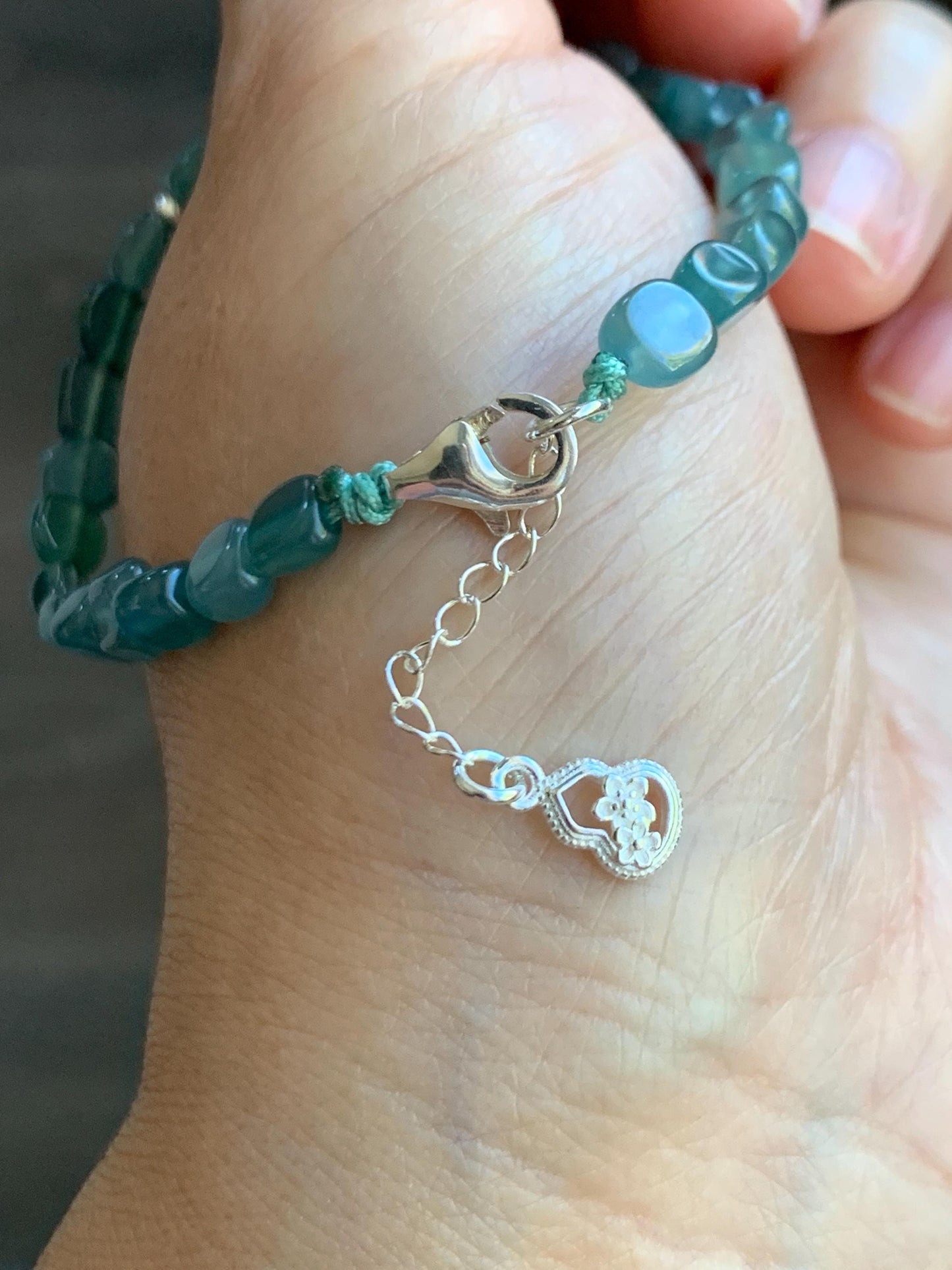 Natural Grade A Guatemalan Icy Highly Translucent Teal Blue Jade Jadeite Nugget Beads Beaded Bracelet Sterling Silver 7” 天然冰透危蓝翡翠随形珠手串XSX184