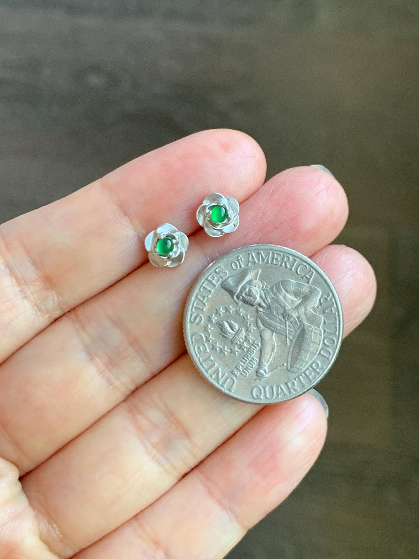 Petite Natural Grade A Guatemalan Icy Highly Translucent Vibrant Green Jadeite Flower Stud Earrings Sterling Silver 天然冰危绿翡翠花银耳钉 XJH55Y