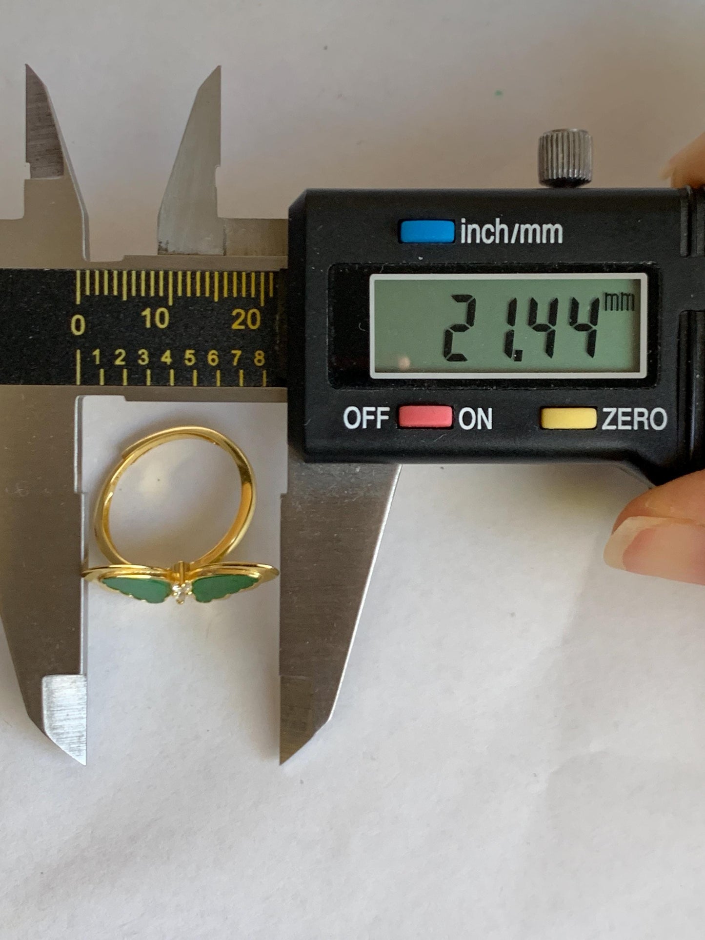 Natural Grade A Icy Vibrant Green Jade Jadeite & Mother Of Pearl Butterfly Ring Sterling Silver Size 7 Adjustable 天然阳绿花青翡翠贝母银镶蝴蝶戒指 HQHD176