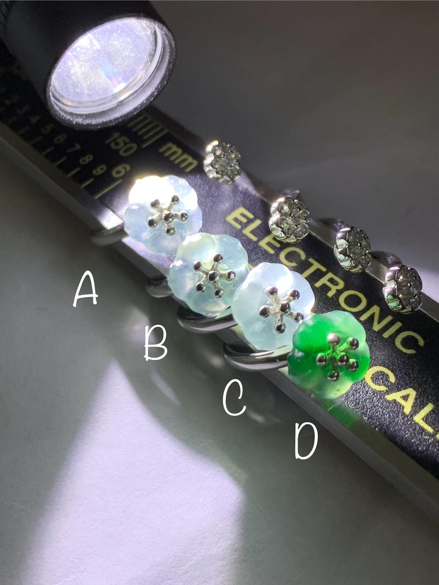 Natural Grade A Guatemalan Icy Highly Translucent Jade Jadeite Cherry Blossom Ring Sterling Silver Size Adjustable 天然高冰危翡翠梅花开口银镶戒指 GBW220