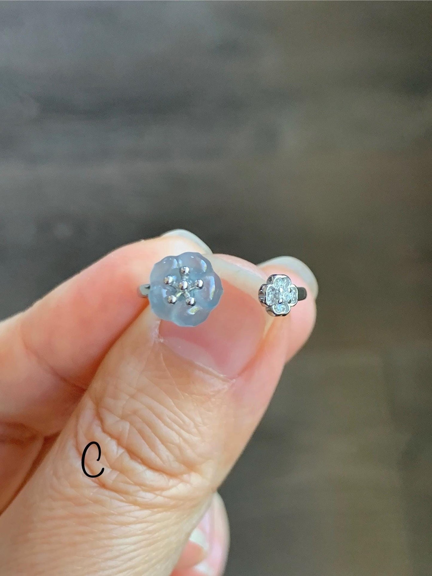 Natural Grade A Guatemalan Icy Highly Translucent Jade Jadeite Cherry Blossom Ring Sterling Silver Size Adjustable 天然高冰危翡翠梅花开口银镶戒指 GBW220