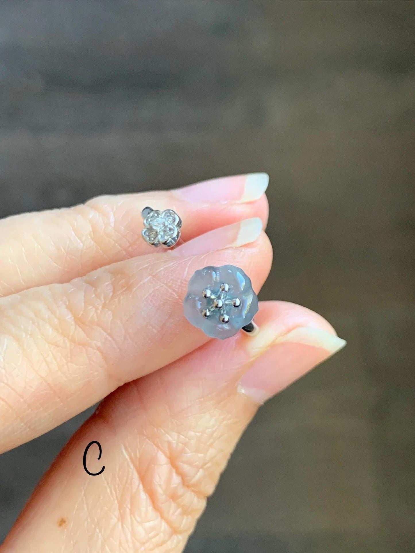 Natural Grade A Guatemalan Icy Highly Translucent Jade Jadeite Cherry Blossom Ring Sterling Silver Size Adjustable 天然高冰危翡翠梅花开口银镶戒指 GBW220