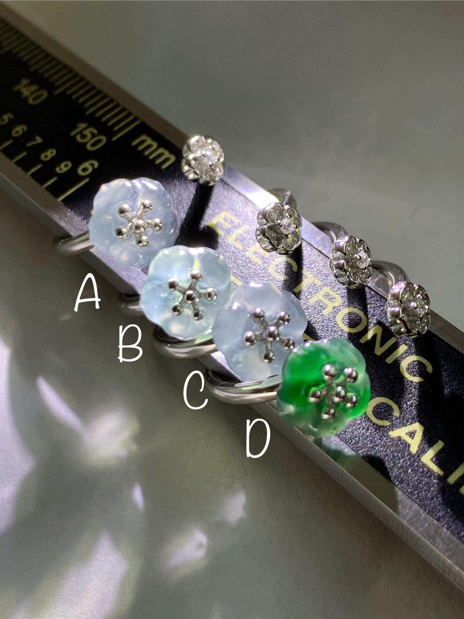 Natural Grade A Guatemalan Icy Highly Translucent Jade Jadeite Cherry Blossom Ring Sterling Silver Size Adjustable 天然高冰危翡翠梅花开口银镶戒指 GBW220