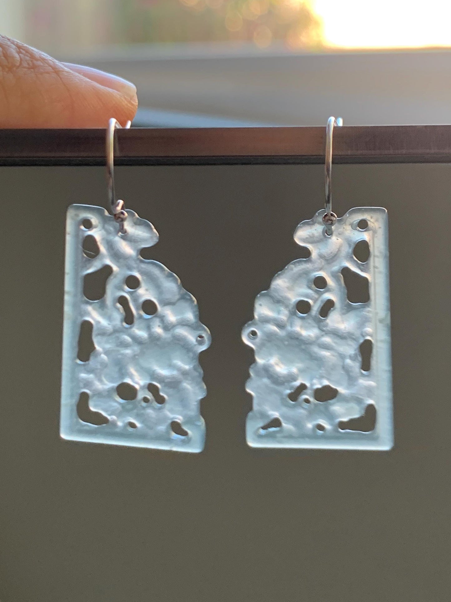 Natural Grade A Guatemalan Icy Highly Translucent Pastel Blue Jade Jadeite Openwork Engraved Earrings Sterling Silver 天然冰危淡蓝翡翠镂空雕耳钩 WDL132