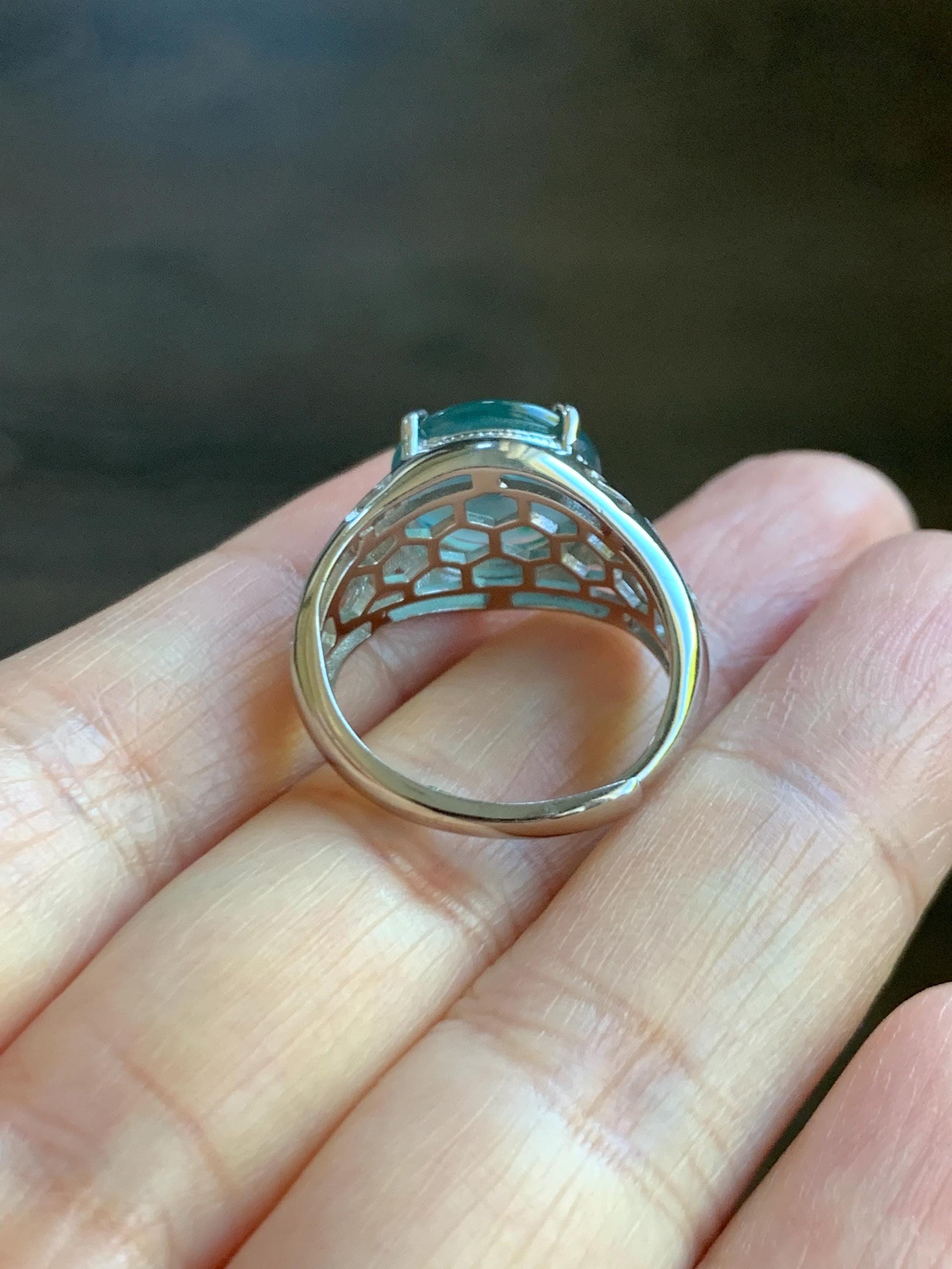 Natural Type A Guatemalan Icy Translucent Teal Blue Jade Jadeite Donut Ping An Kou Ring Sterling Silver Size Adjustable 天然冰危蓝翡翠平安扣戒指MAPK270A