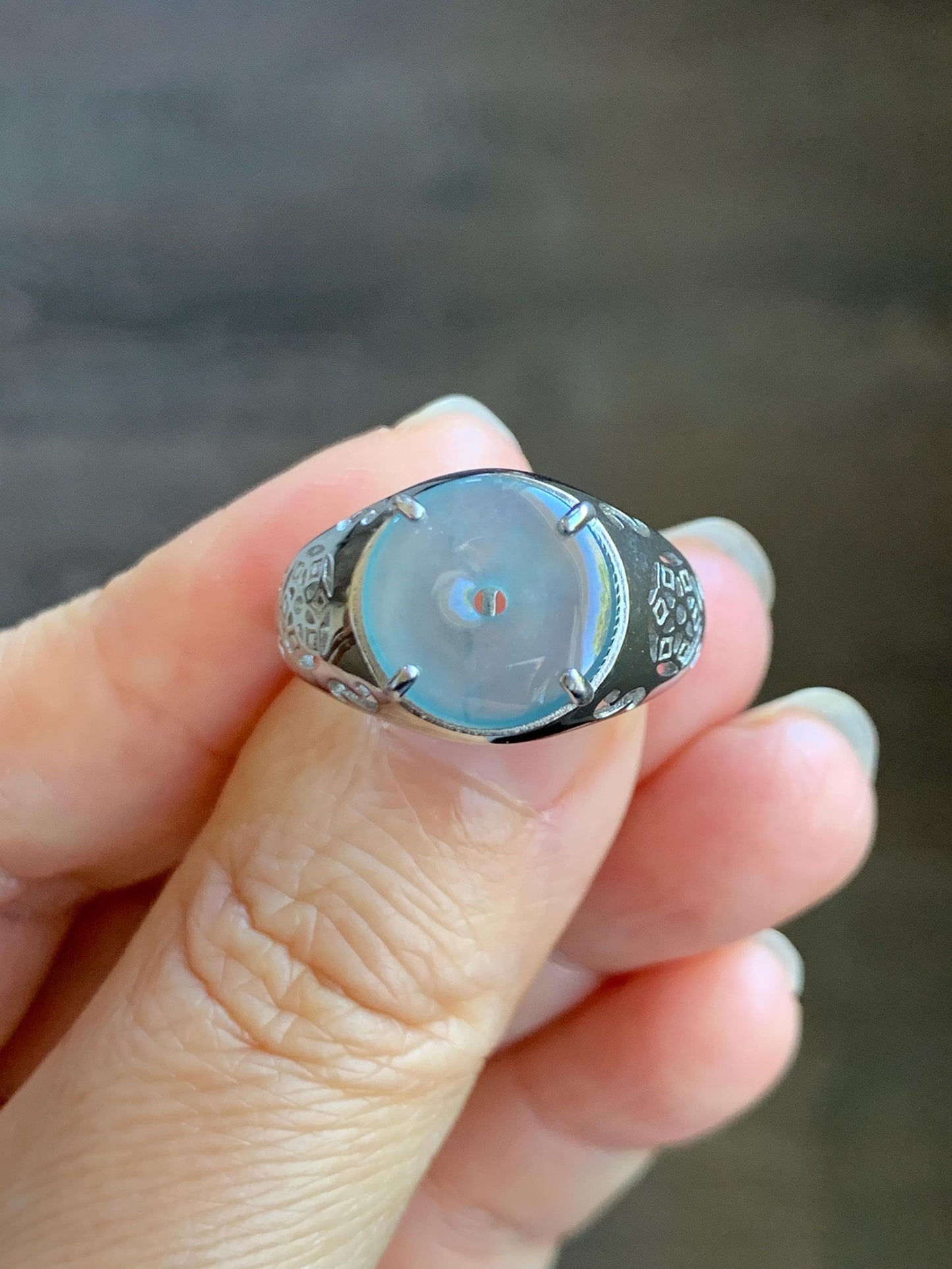 Natural Type A Guatemalan Icy Translucent Blue Jade Jadeite Donut Ping An Kou Ring Sterling Silver Size Adjustable 天然冰危蓝翡翠平安扣戒指MAPK270B