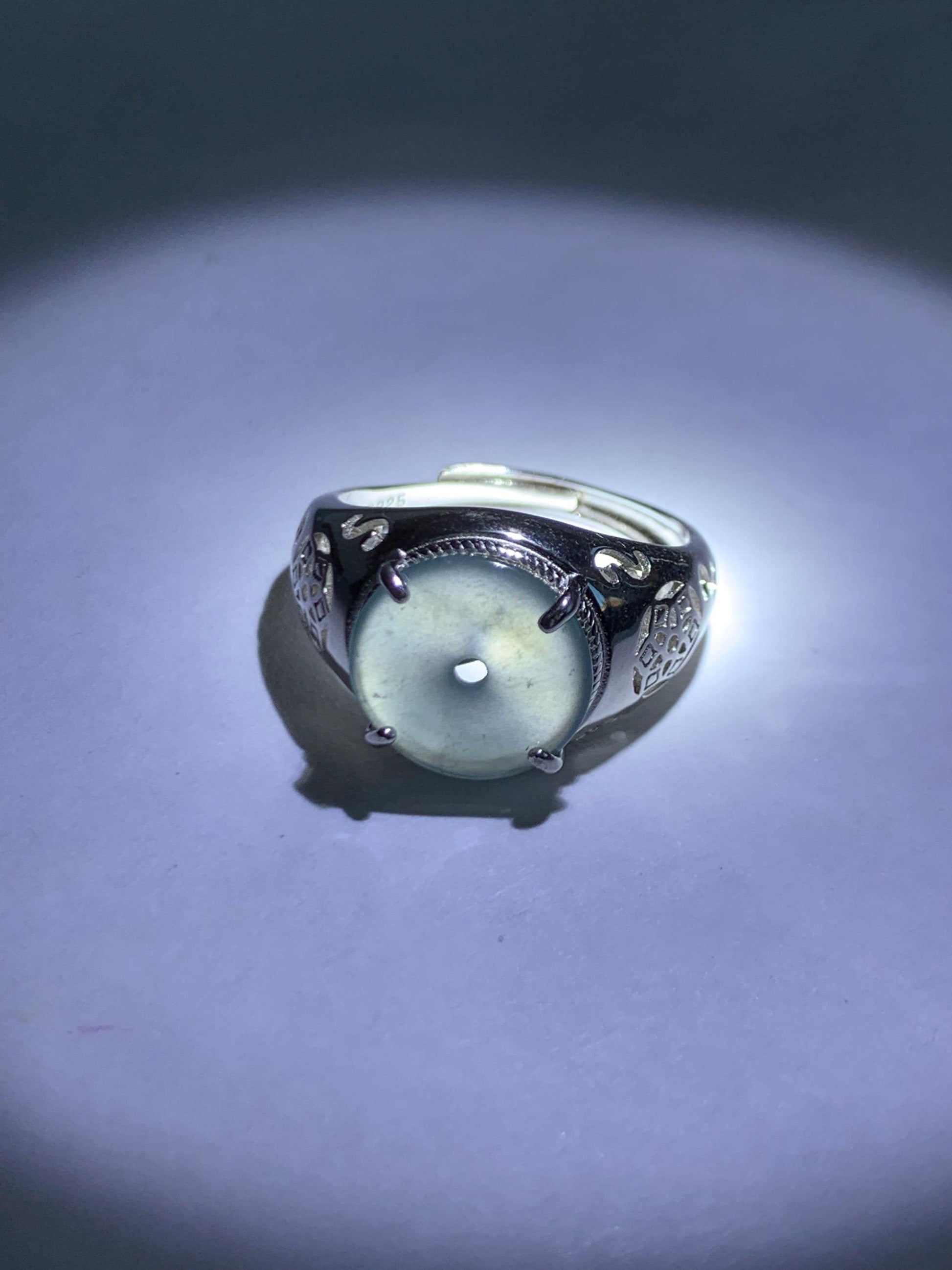 Natural Type A Guatemalan Icy Translucent Blue Jade Jadeite Donut Ping An Kou Ring Sterling Silver Size Adjustable 天然冰危蓝翡翠平安扣戒指MAPK270B