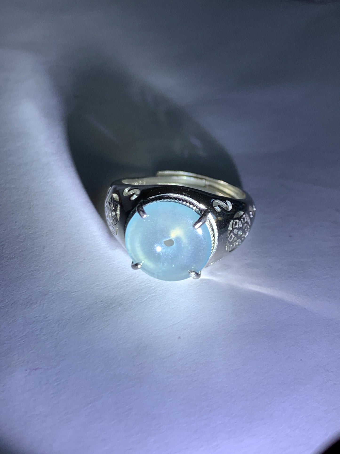 Natural Type A Guatemalan Icy Translucent Blue Jade Jadeite Donut Ping An Kou Ring Sterling Silver Size Adjustable 天然冰危蓝翡翠平安扣戒指MAPK270B