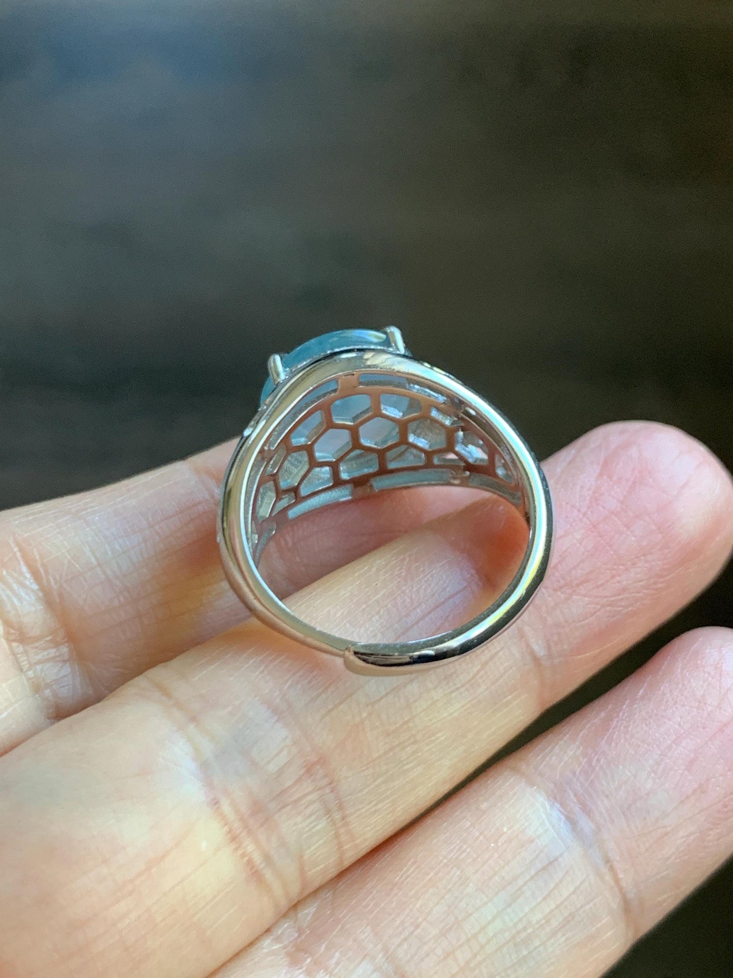 Natural Type A Guatemalan Icy Translucent Blue Jade Jadeite Donut Ping An Kou Ring Sterling Silver Size Adjustable 天然冰危蓝翡翠平安扣戒指MAPK270B