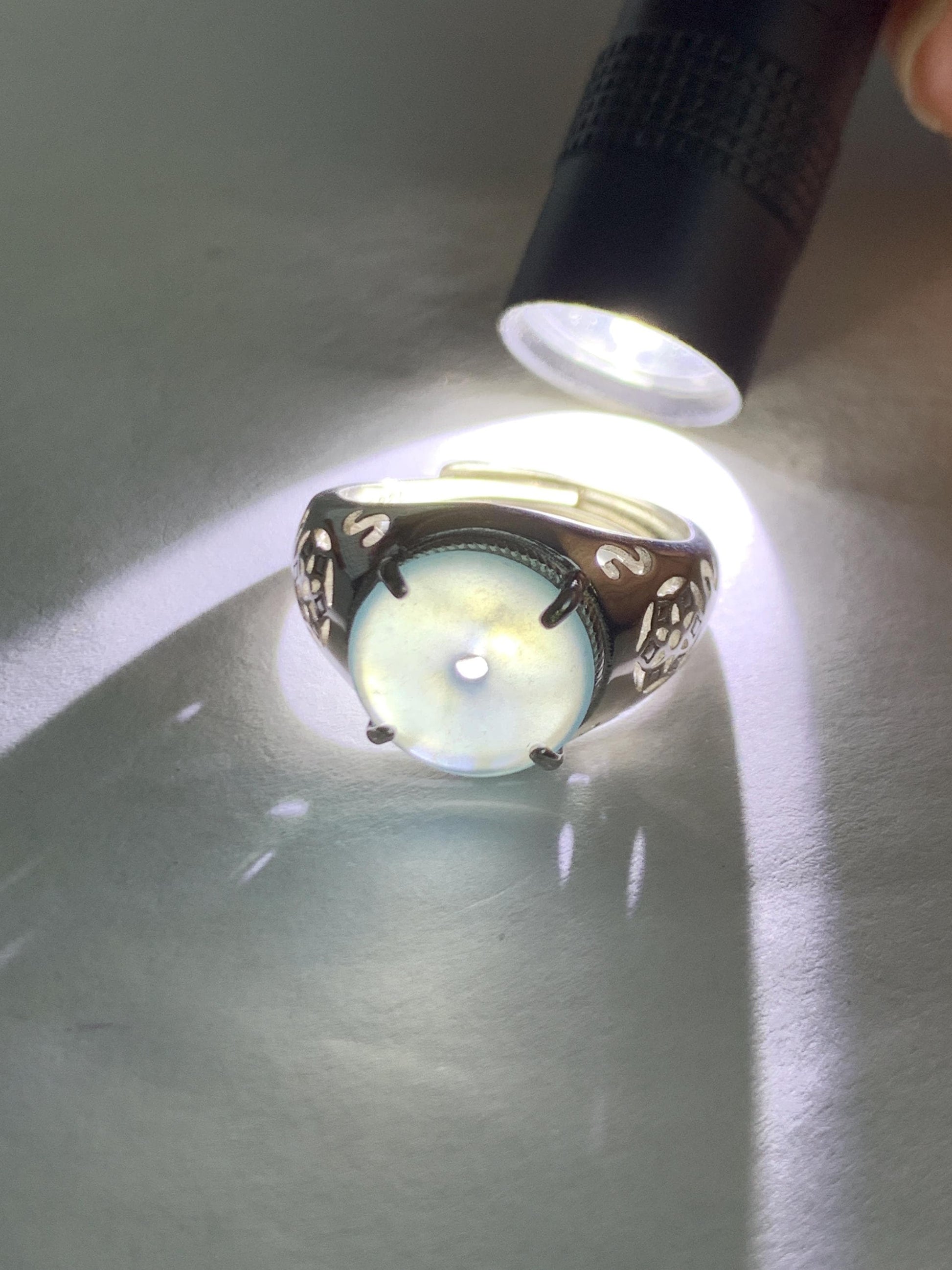 Natural Type A Guatemalan Icy Translucent Blue Jade Jadeite Donut Ping An Kou Ring Sterling Silver Size Adjustable 天然冰危蓝翡翠平安扣戒指MAPK270B