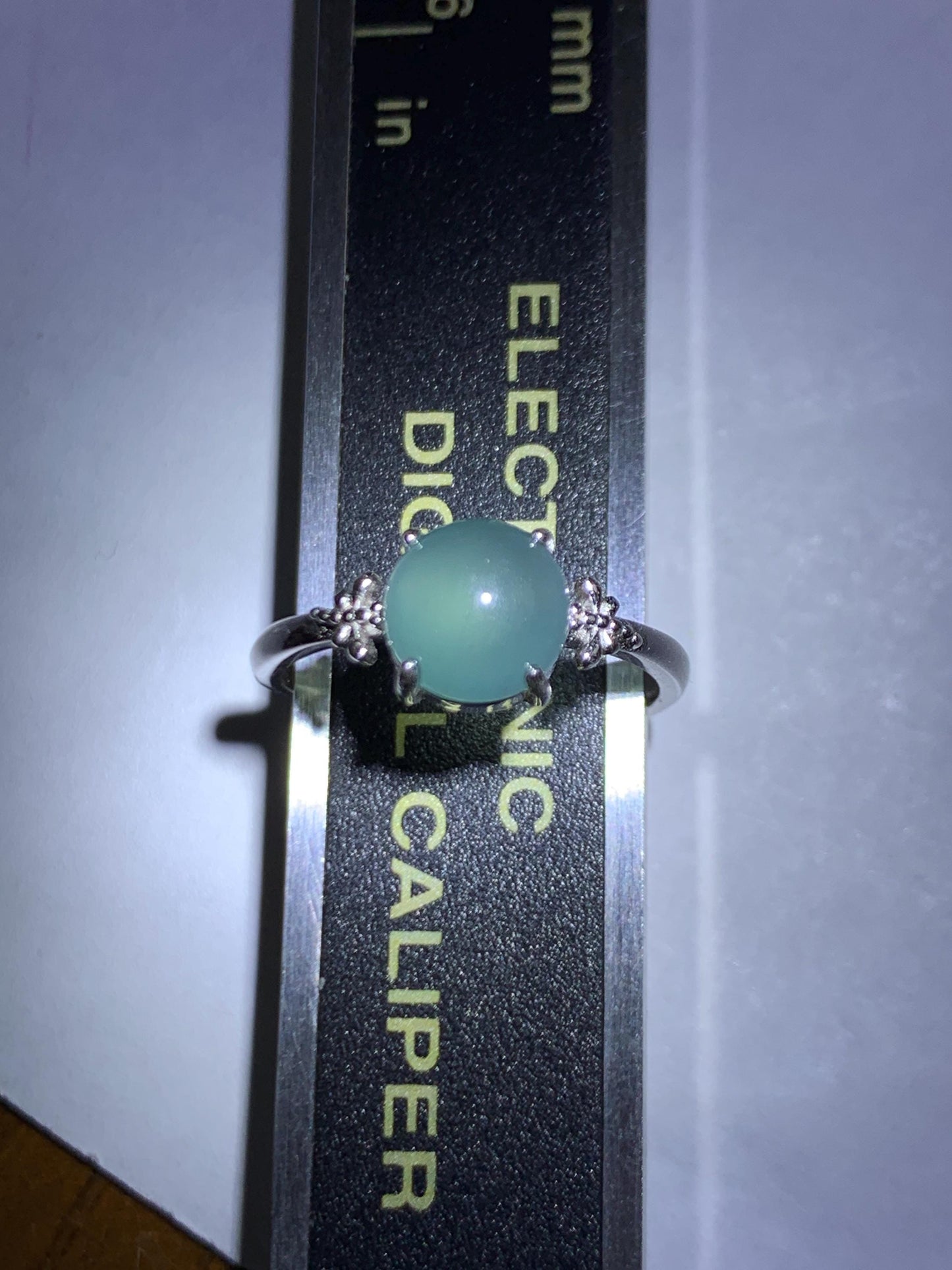 Natural Grade A Guatemalan Icy Highly Translucent Teal Jade Jadeite Solitaire Ring Sterling Silver Size Adjustable 天然冰危蓝绿翡翠银镶戒指 WLL68