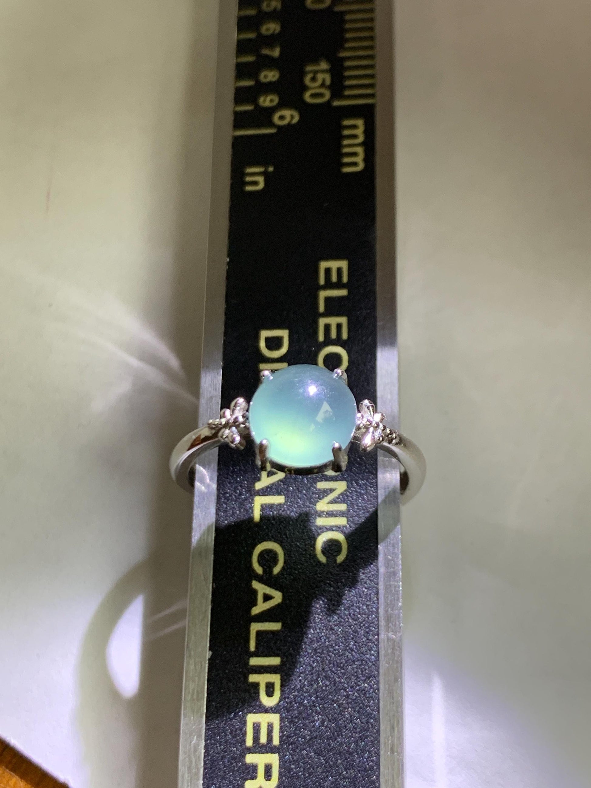 Natural Grade A Guatemalan Icy Highly Translucent Teal Jade Jadeite Solitaire Ring Sterling Silver Size Adjustable 天然冰危蓝绿翡翠银镶戒指 WLL68