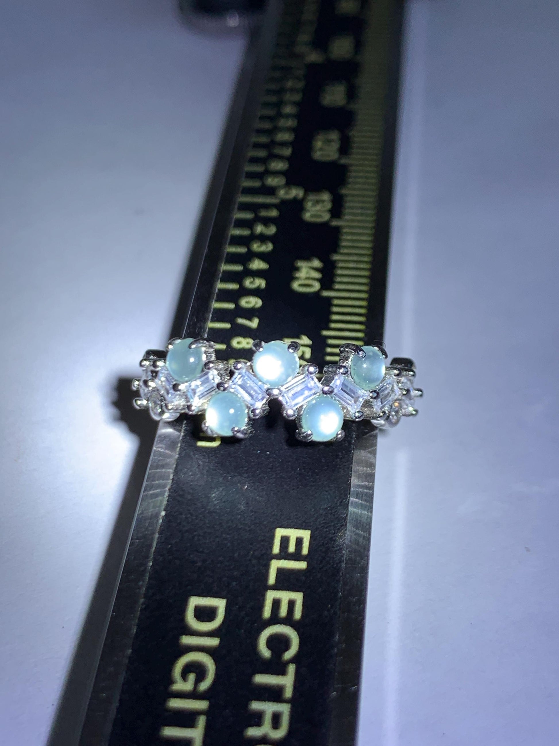 Natural Grade A Guatemalan Icy Translucent Pastel Blue Jade Jadeite 5-Stone Band Ring Sterling Silver Size Adjustable 天然冰危淡蓝翡翠银镶戒指 WBP77