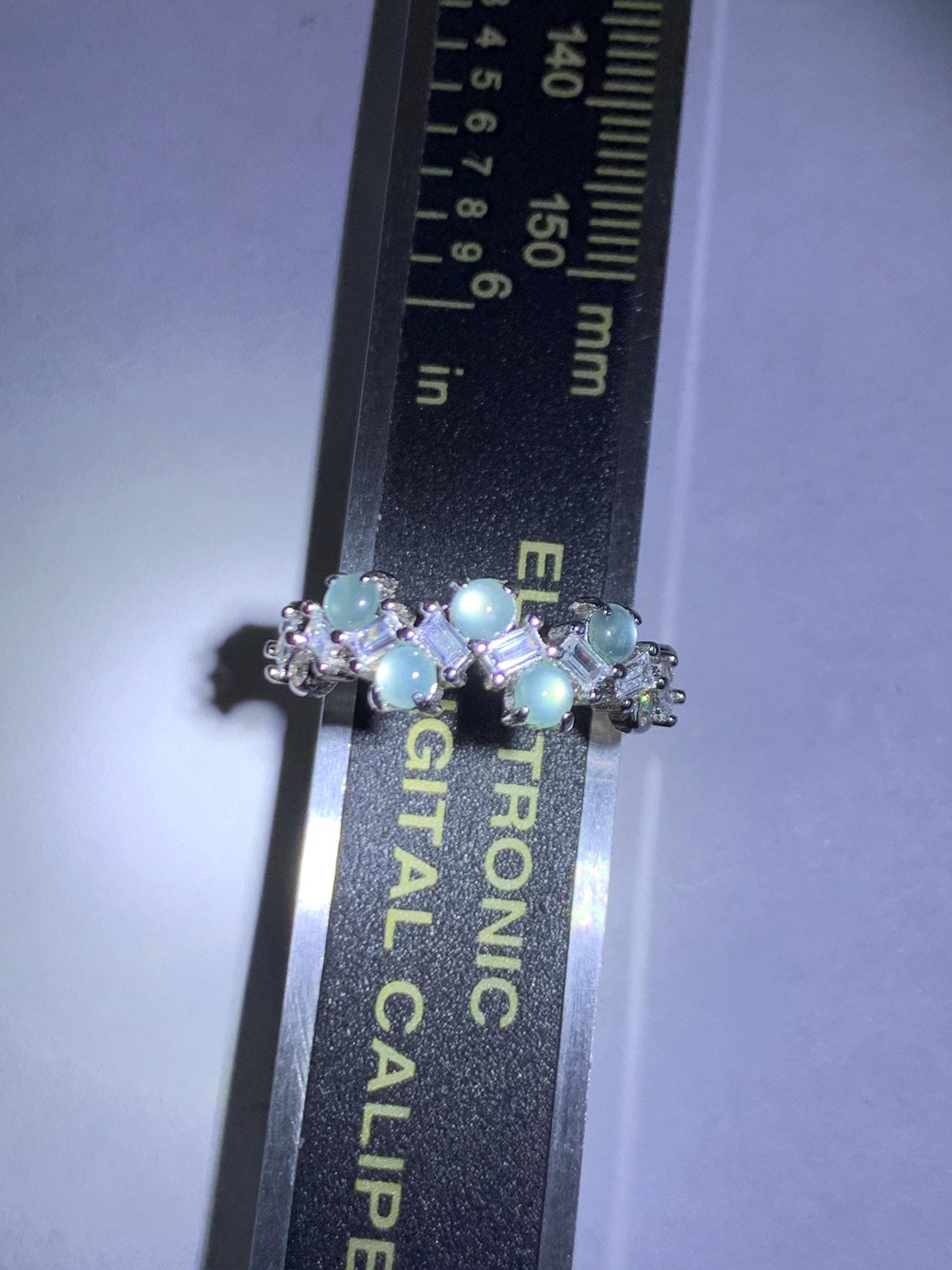 Natural Grade A Guatemalan Icy Translucent Pastel Blue Jade Jadeite 5-Stone Band Ring Sterling Silver Size Adjustable 天然冰危淡蓝翡翠银镶戒指 WBP77