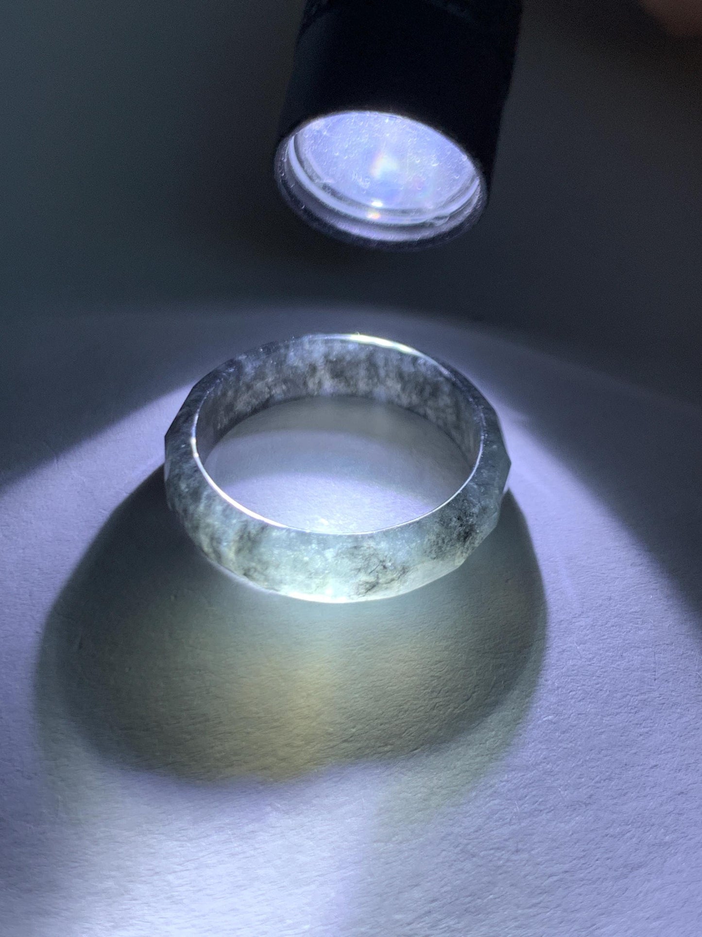 Natural Grade A Guatemalan Icy Highly Translucent Wuji Marbled Jade Jadeite Faceted Band Ring Size 7.5 US 天然冰危乌鸡翡翠切割面戒圈 WWJ220B