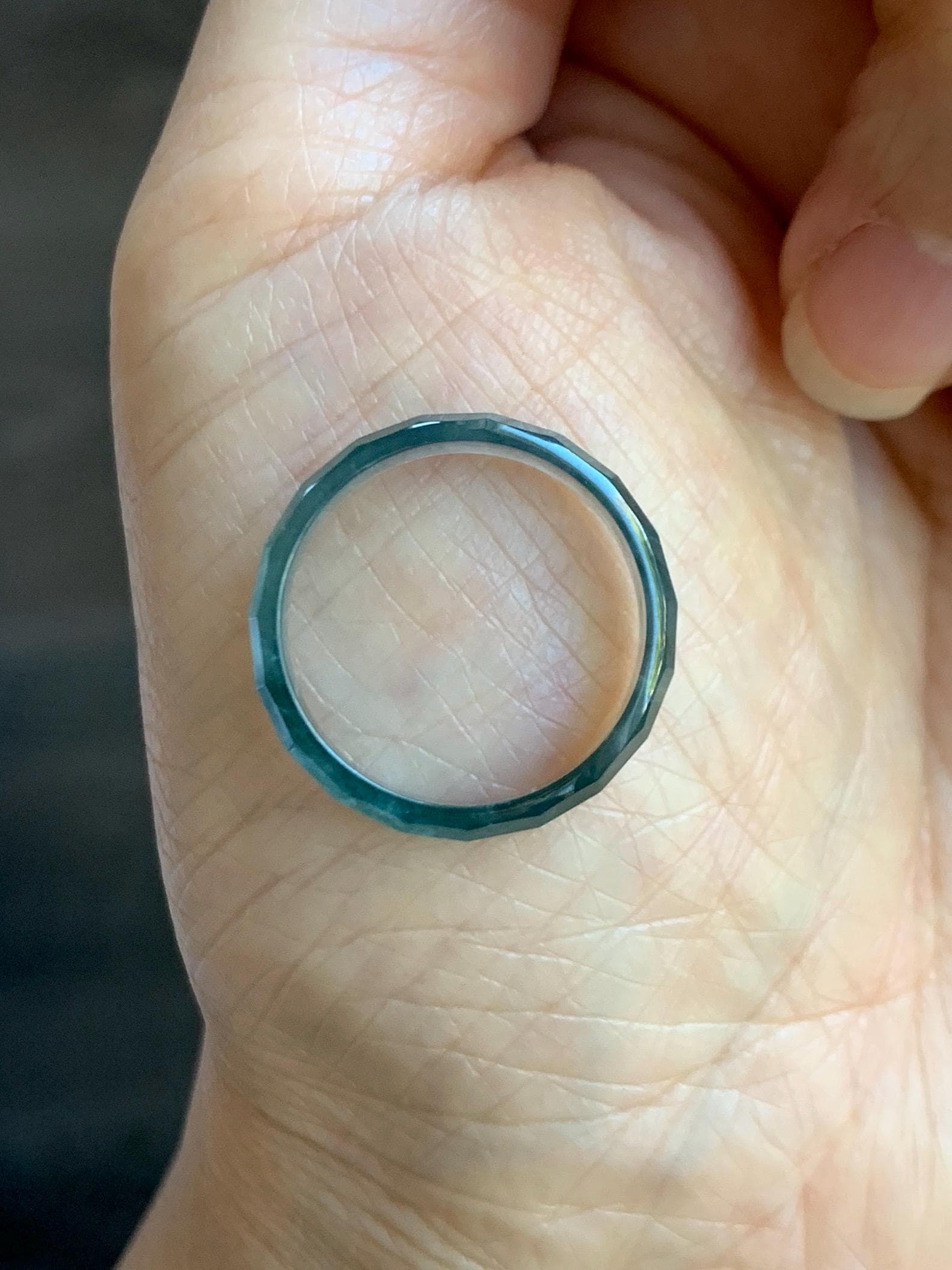 Natural Grade A Guatemalan Icy Highly Translucent Teal Blue Green Marbled Jade Jadeite Faceted Band Ring Size 7.75 US 天然冰危蓝飘花翡翠切割面戒圈 WLQ220A