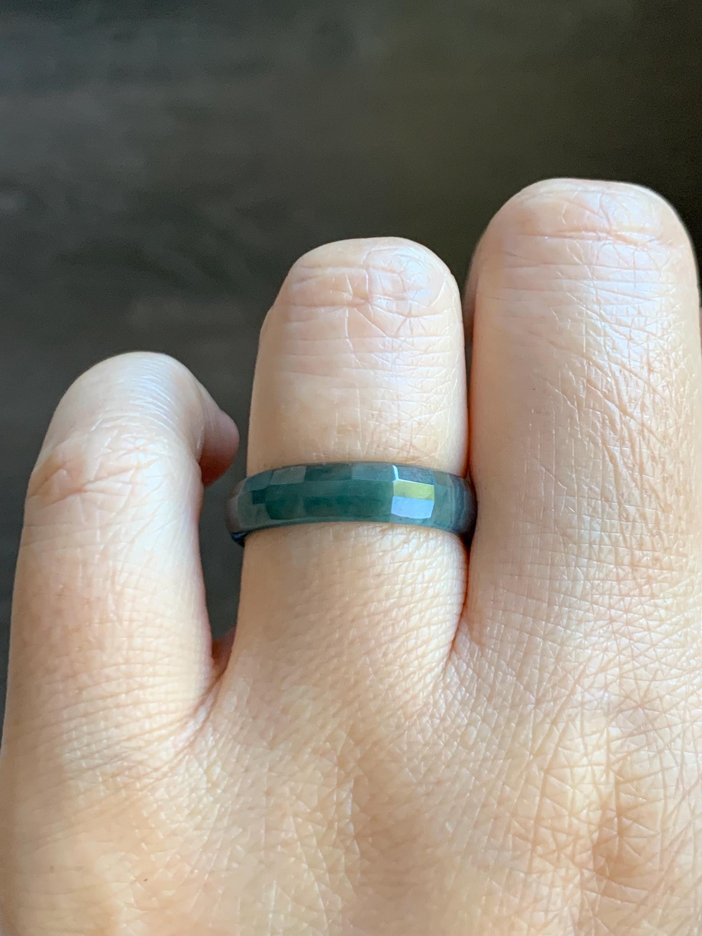 Natural Grade A Guatemalan Icy Highly Translucent Teal Blue Green Marbled Jade Jadeite Faceted Band Ring Size 7.75 US 天然冰危蓝飘花翡翠切割面戒圈 WLQ220A