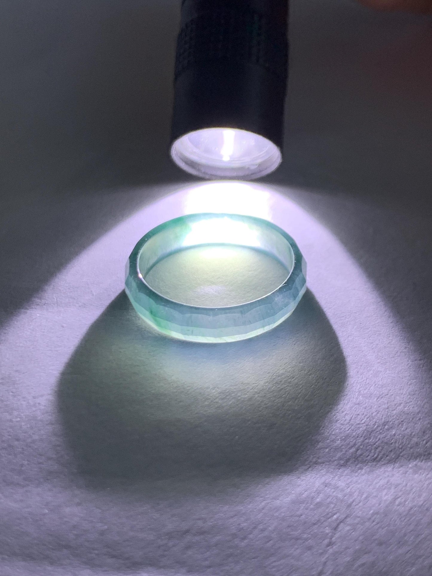 Natural Grade A Guatemalan Icy Highly Translucent Teal Blue Green Marbled Jade Jadeite Faceted Band Ring Size 7.75 US 天然冰危蓝飘花翡翠切割面戒圈 WLQ220B