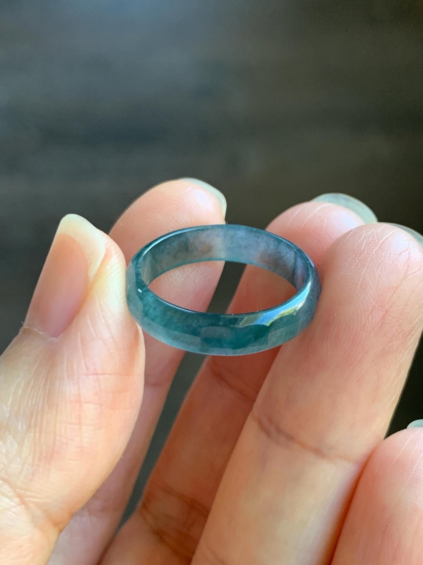 Natural Grade A Guatemalan Icy Highly Translucent Teal Blue Green Marbled Jade Jadeite Faceted Band Ring Size 6.5 US 天然冰危蓝飘花翡翠切割面戒圈 WLQ220C