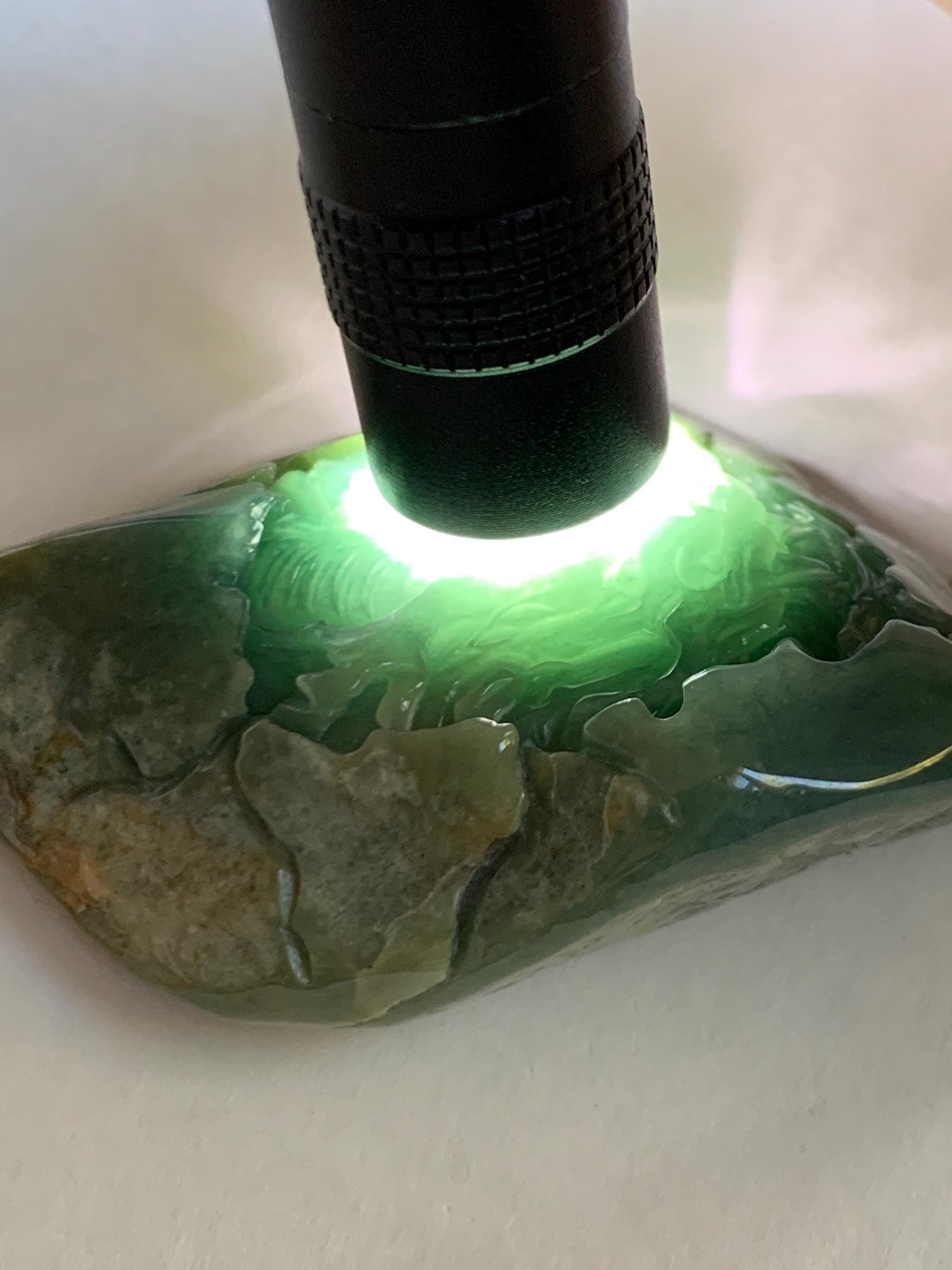 Natural Grade A Guatemalan Icy Dark Dusty Blue Jade Jadeite with Rind Carved Dragon Pendant Rope Necklace 26.5" 52g 天然危蓝翡翠龙破石皮壳料吊坠 PGL180L