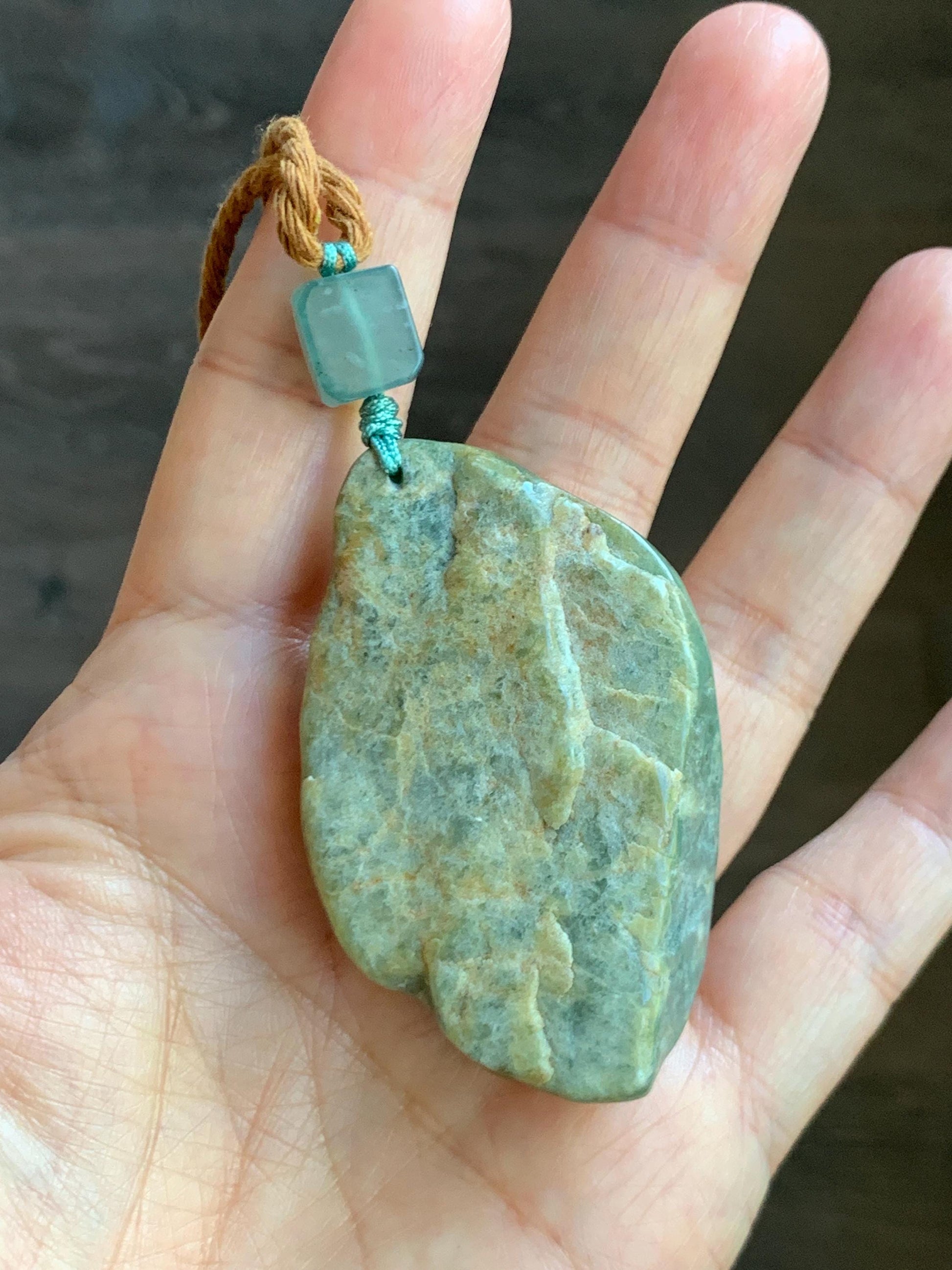 Natural Grade A Guatemalan Icy Dark Dusty Blue Jade Jadeite with Rind Carved Dragon Pendant Rope Necklace 26.5" 52g 天然危蓝翡翠龙破石皮壳料吊坠 PGL180L