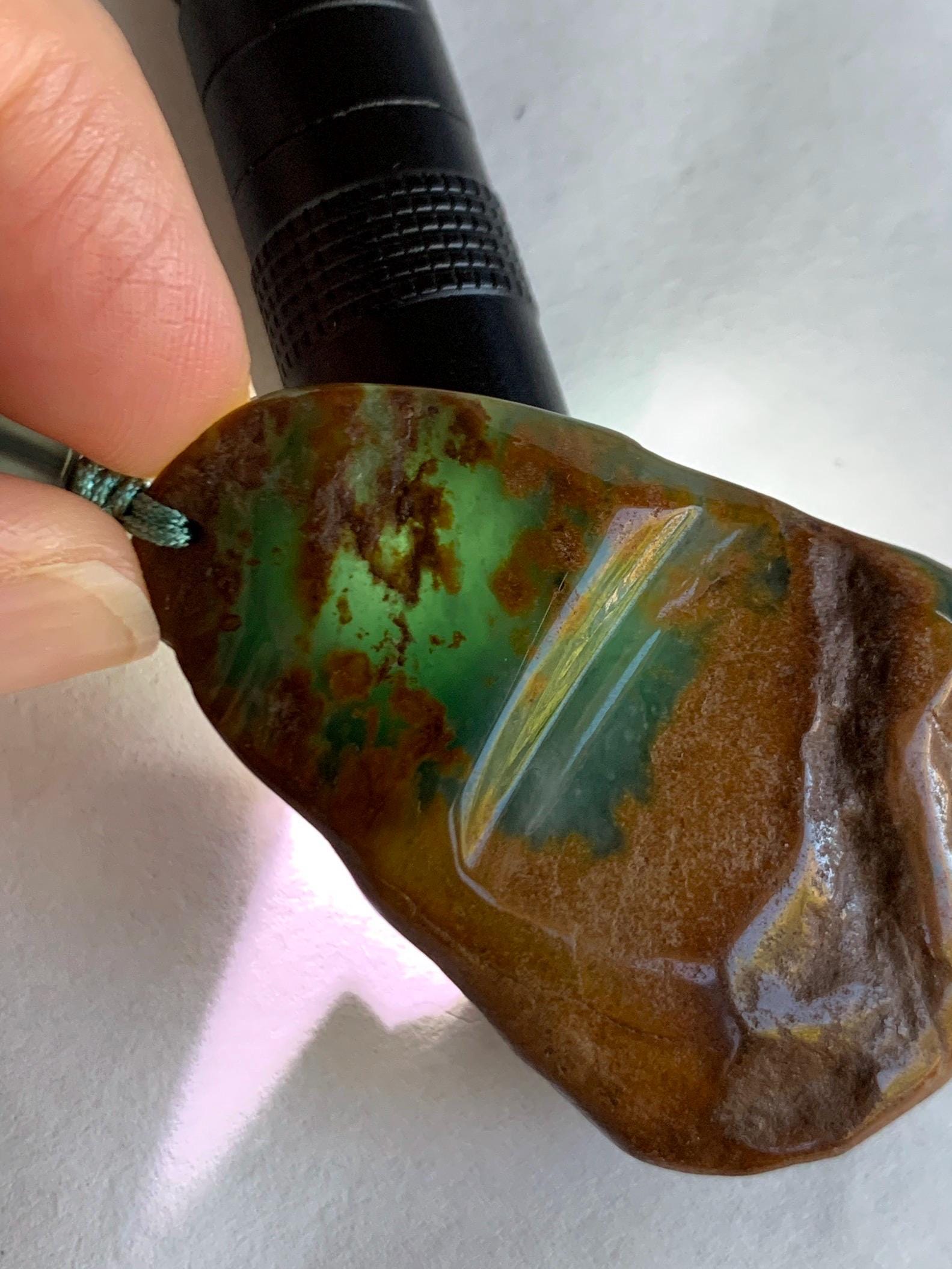 Natural Grade A Guatemalan Icy Dark Teal Blue Jade Jadeite with Brown Rind Carved Dragon Pendant Rope Necklace 26.5" 天然危蓝翡翠龙破石皮壳料吊坠PGL180H