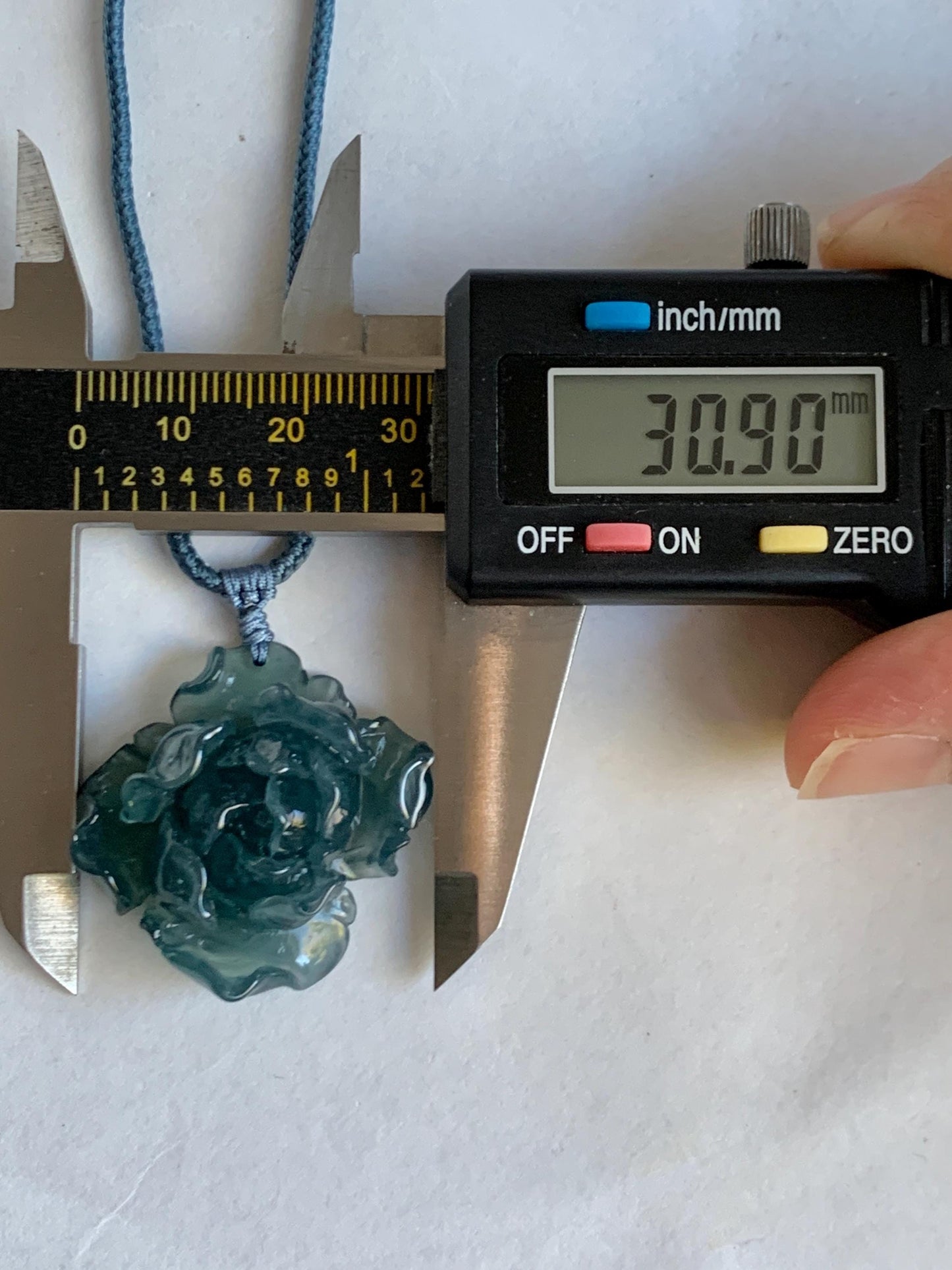 Natural Grade A Guatemalan Icy Highly Translucent Dark Aegean Blue Jade Jadeite Peony Flower Pendant Rope Necklace 25” 天然冰危深蓝翡翠牡丹花吊坠挂件NZL271