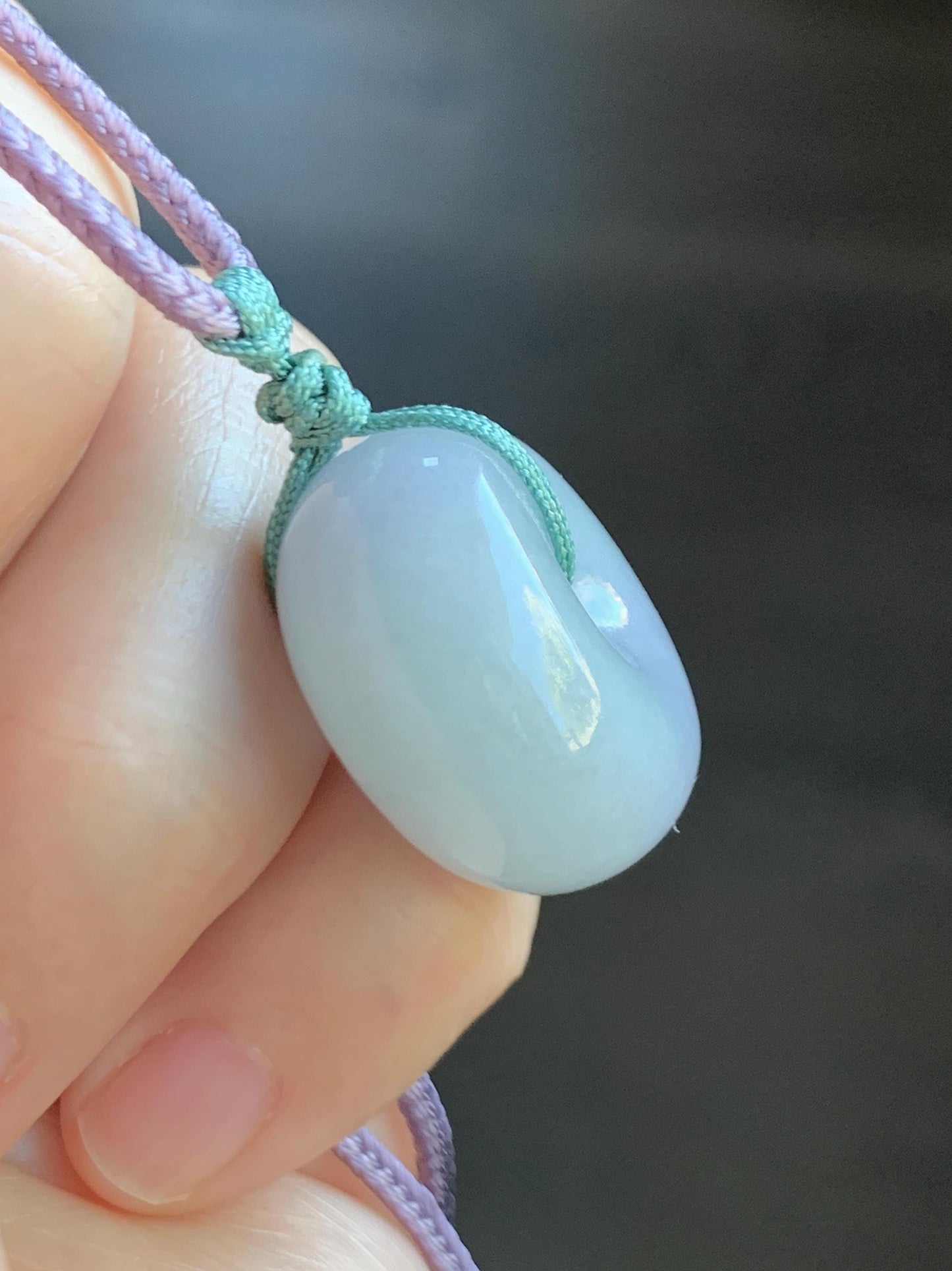 Natural Grade A Icy Translucent Pastel Purple Green Spring Color Jadeite Ping An Kou Donut Pendant Rope Necklace 25” 天然冰淡春彩翡翠平安扣吊坠项链 CHC203A