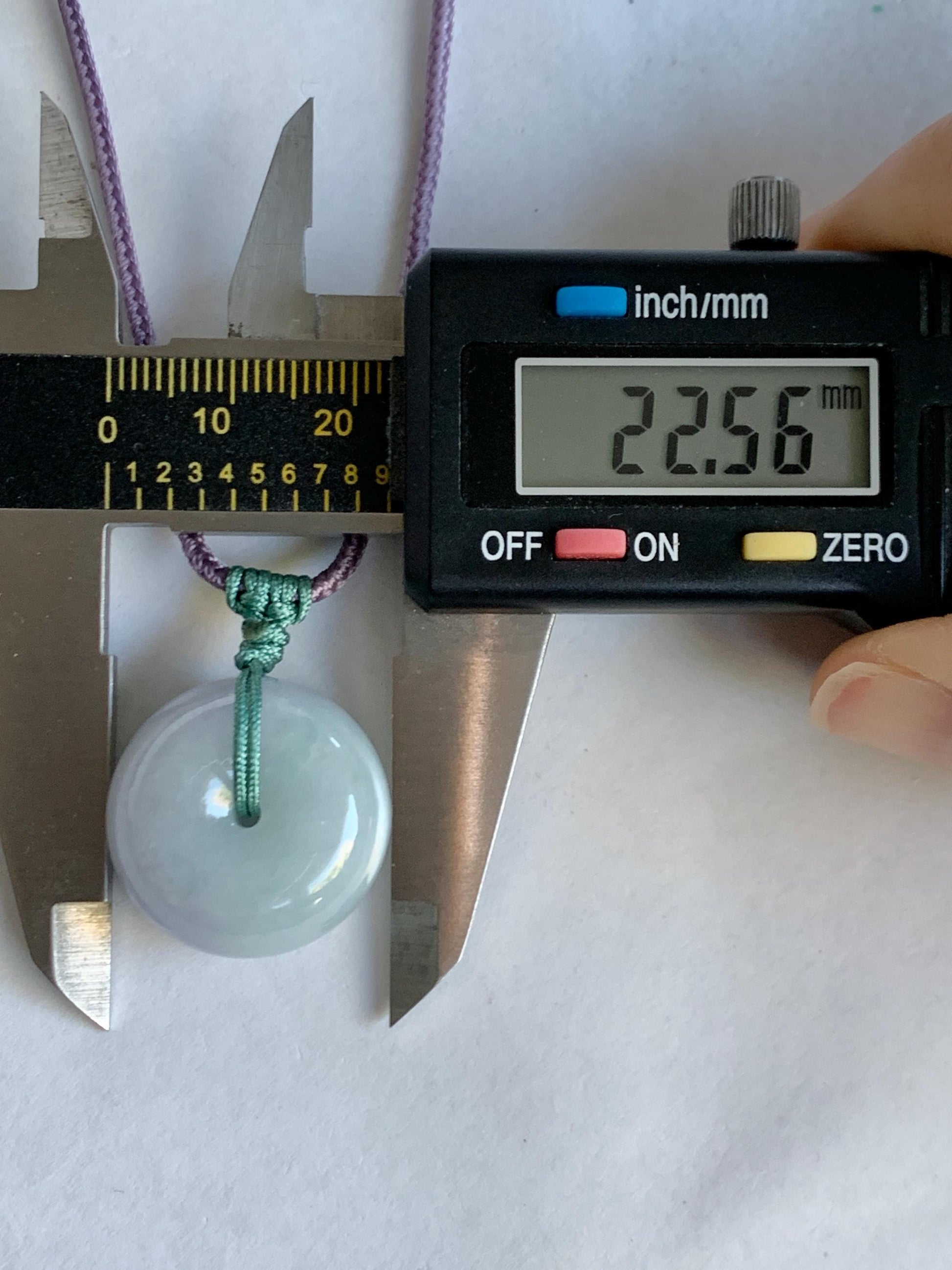 Natural Grade A Icy Translucent Pastel Purple Green Spring Color Jadeite Ping An Kou Donut Pendant Rope Necklace 25” 天然冰淡春彩翡翠平安扣吊坠项链 CHC203A