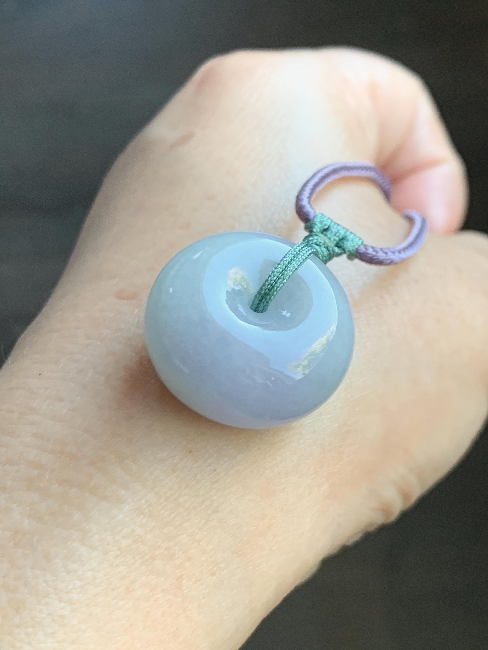 Natural Grade A Icy Translucent Pastel Purple Green Spring Color Jadeite Ping An Kou Donut Pendant Rope Necklace 25” 天然冰淡春彩翡翠平安扣吊坠项链 CHC203A