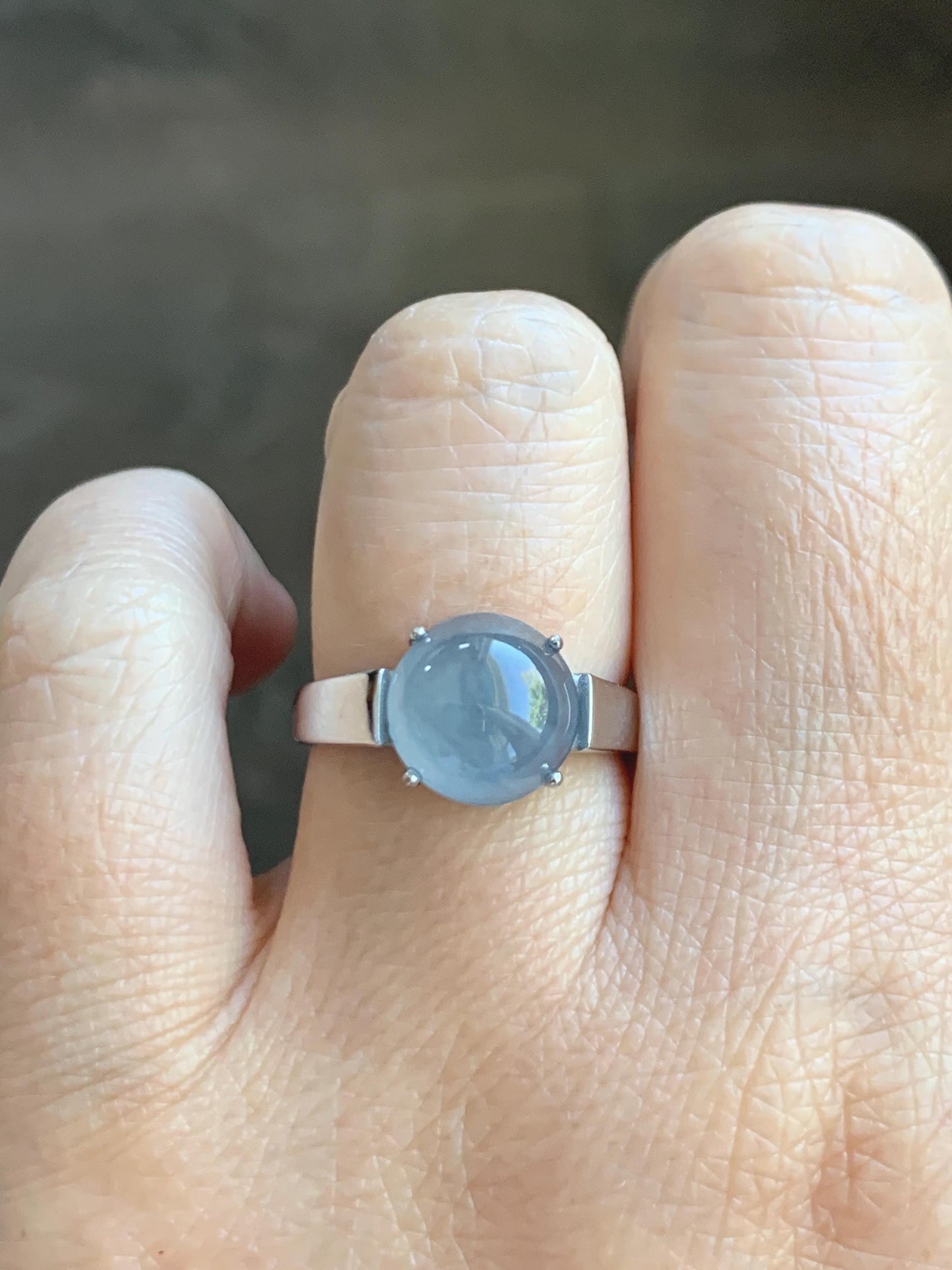 Natural Grade A Guatemalan Icy Highly Translucent Light Blue Large Jade Jadeite Solitaire Ring Sterling Silver Size 7 天然冰危淡蓝翡翠银镶戒指 DLW110