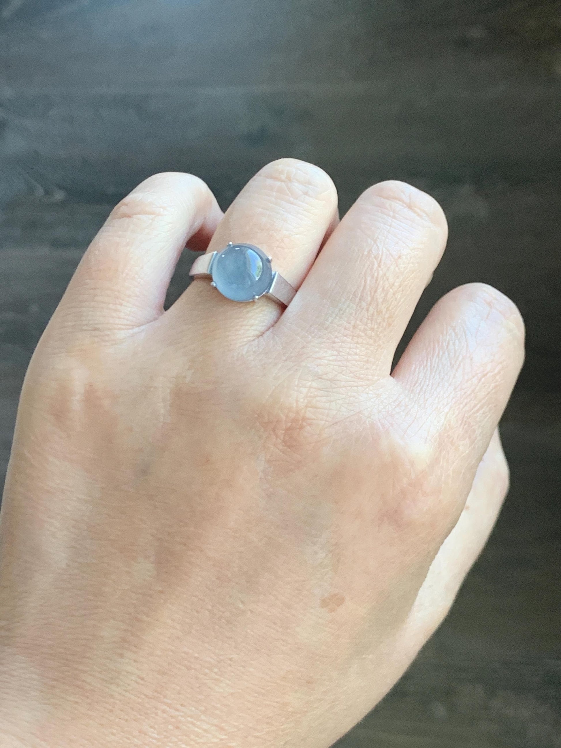 Natural Grade A Guatemalan Icy Highly Translucent Light Blue Large Jade Jadeite Solitaire Ring Sterling Silver Size 7 天然冰危淡蓝翡翠银镶戒指 DLW110